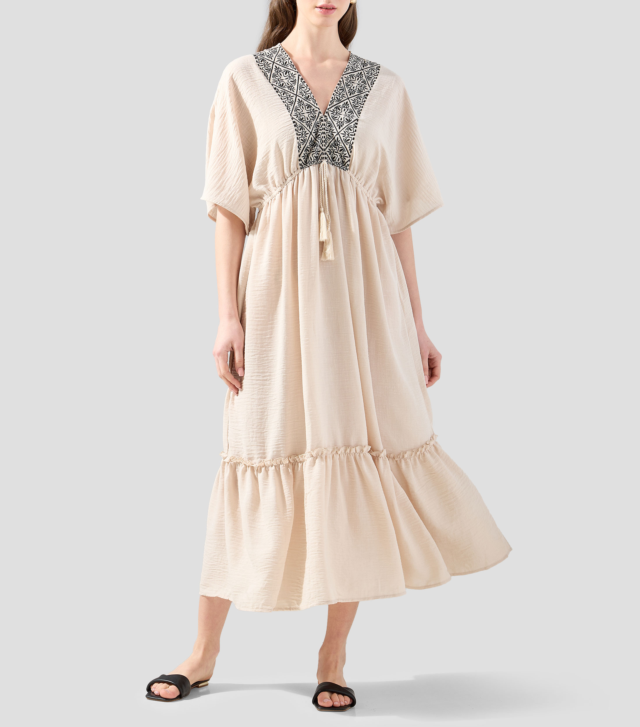 Vestido largo fantasía bordado Mujer