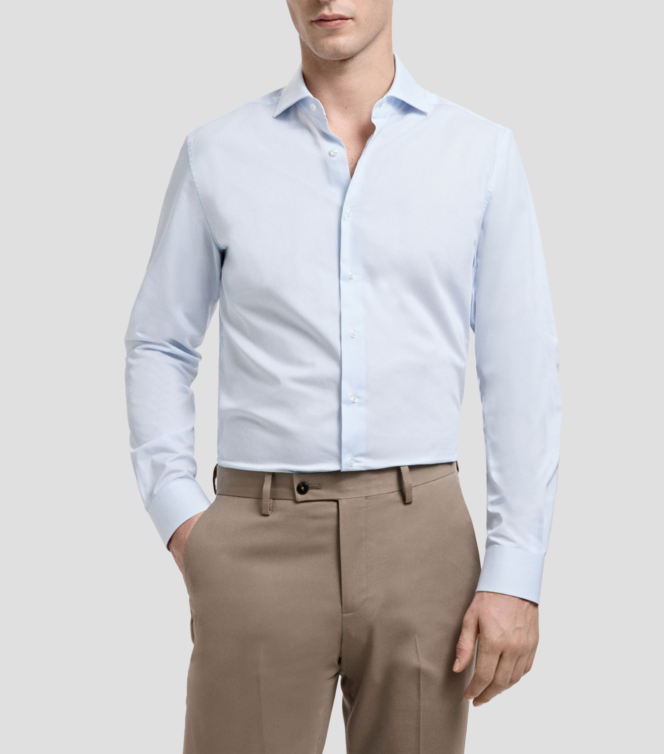 Camisa de vestir lisa de manga larga Hombre