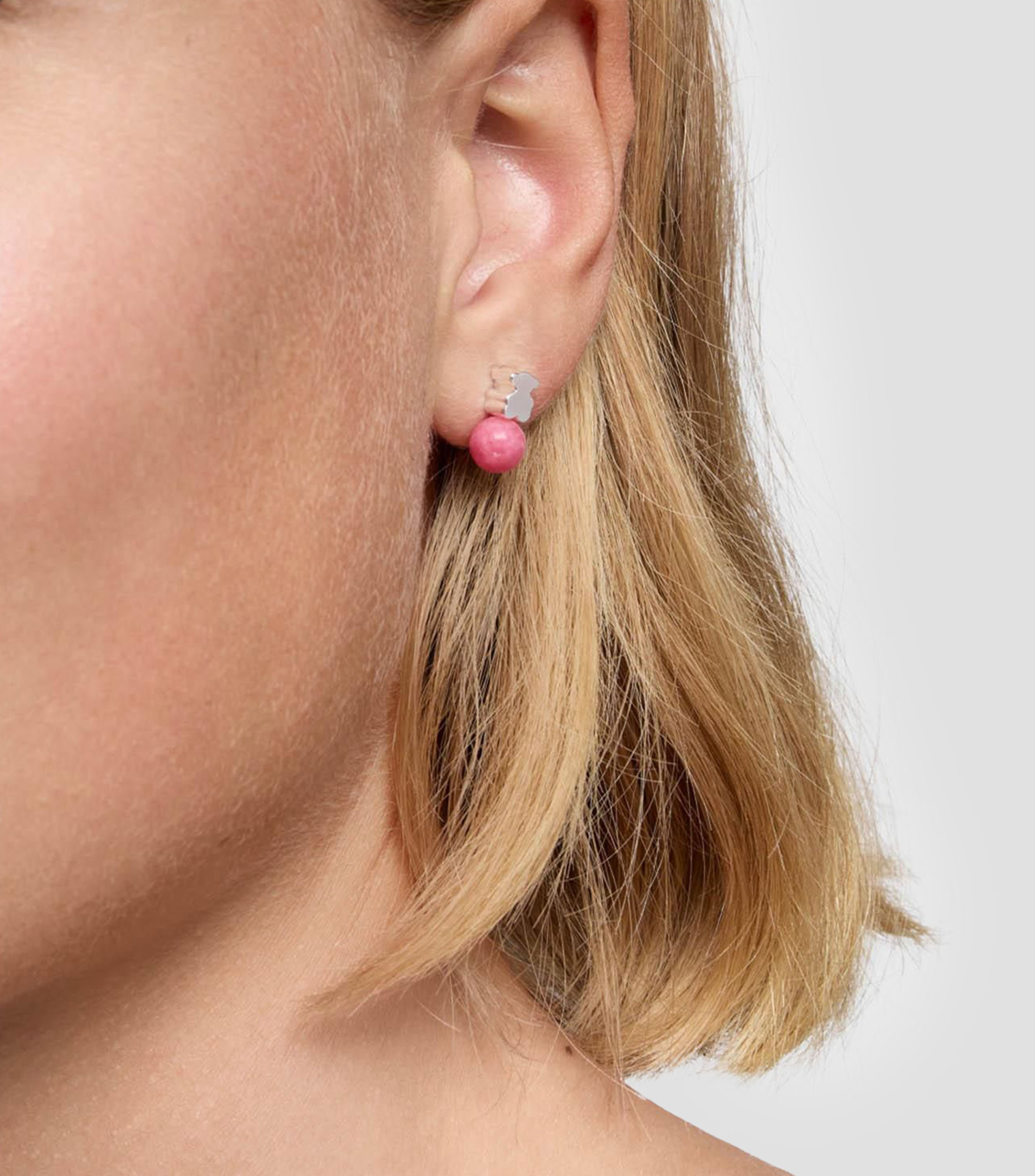 Aretes en plata de oso con rodonita Icon Mesh Mujer