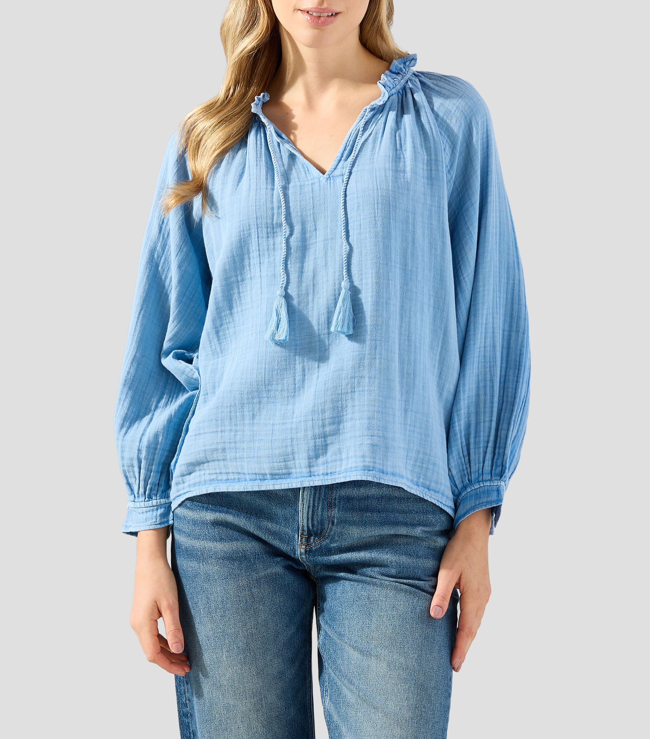 Blusa deslavada manga larga Mujer