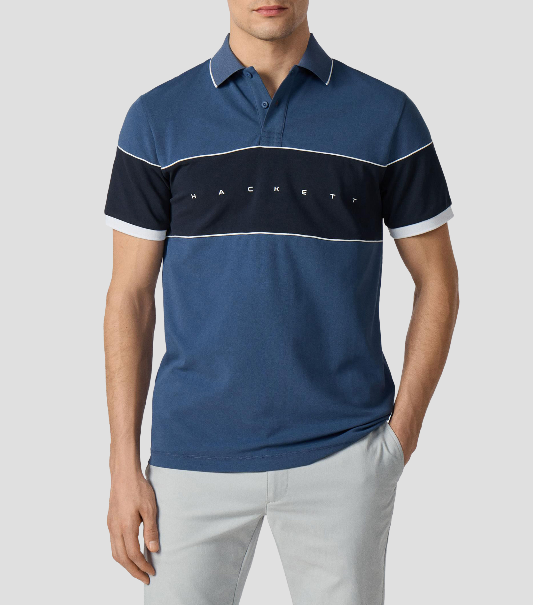 Playera tipo polo manga corta con franjas Hombre