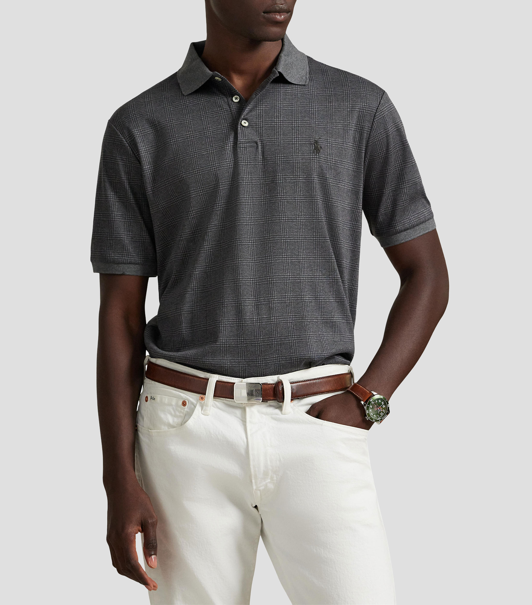 Playera tipo polo manga corta con cuadros Hombre