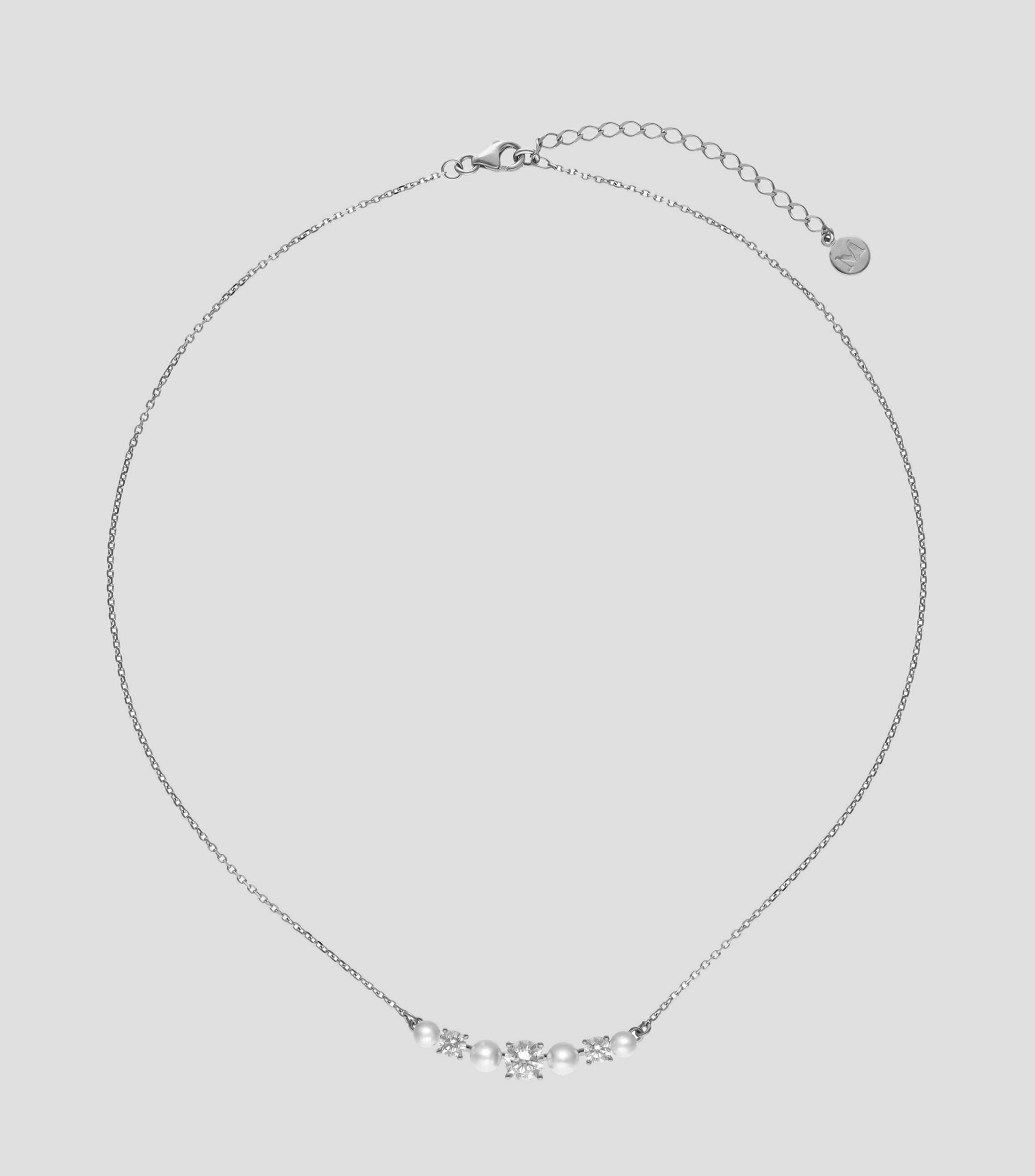 Collar en plata con perlas y circonia Mujer