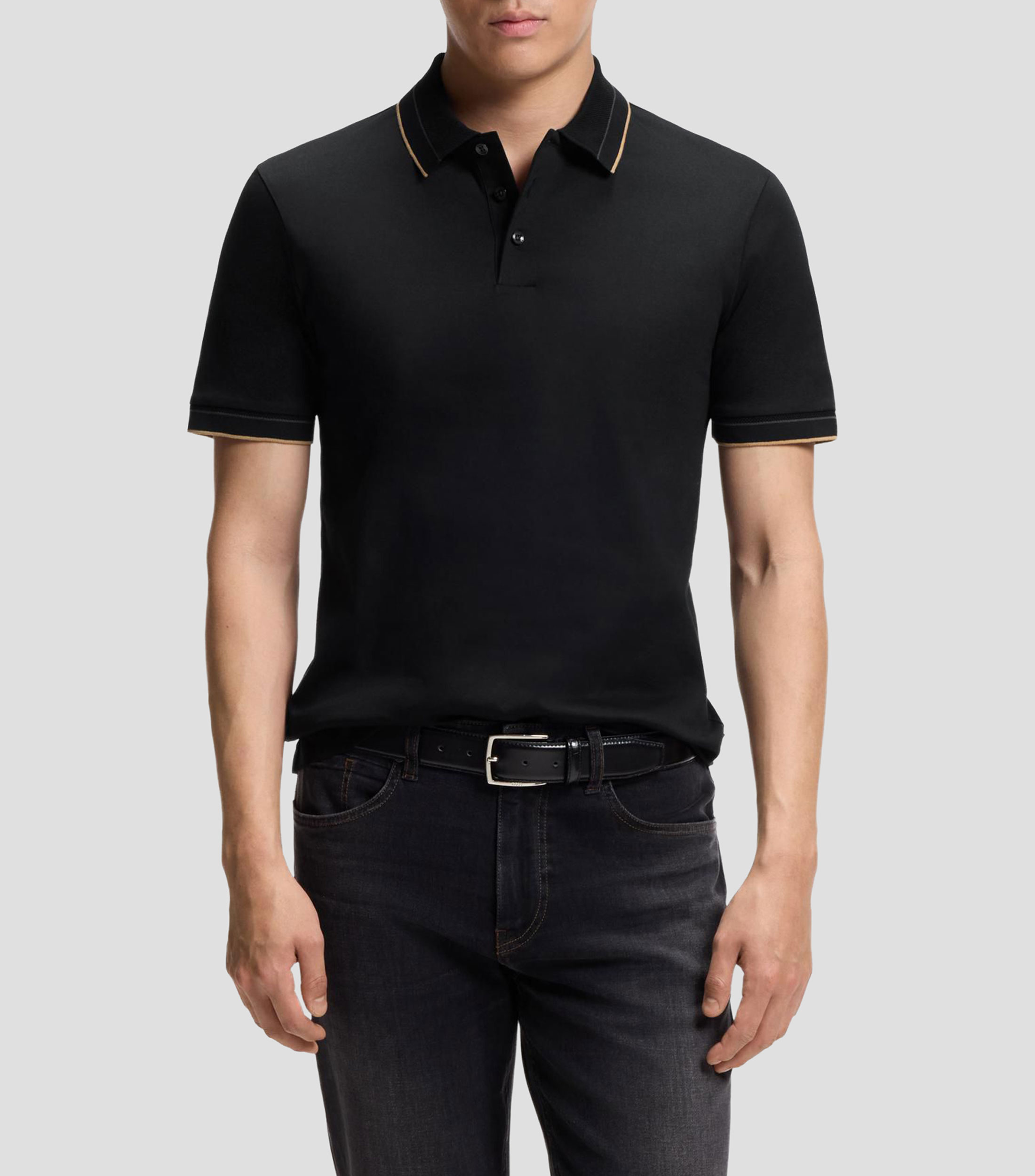 Playera tipo polo slim de algodón mercerizado Hombre