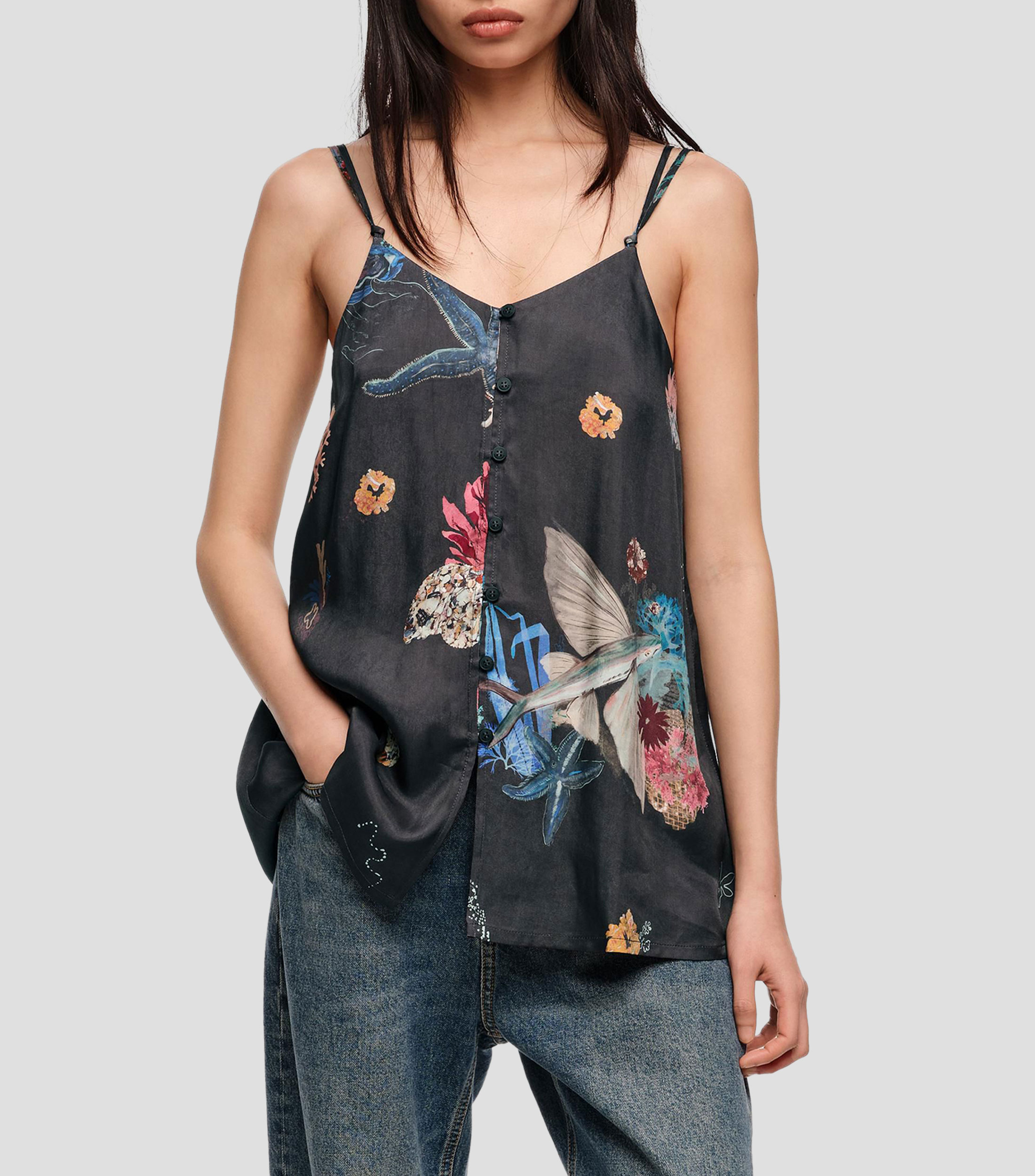 Top tirantes fluido Seabed Antracita Mujer