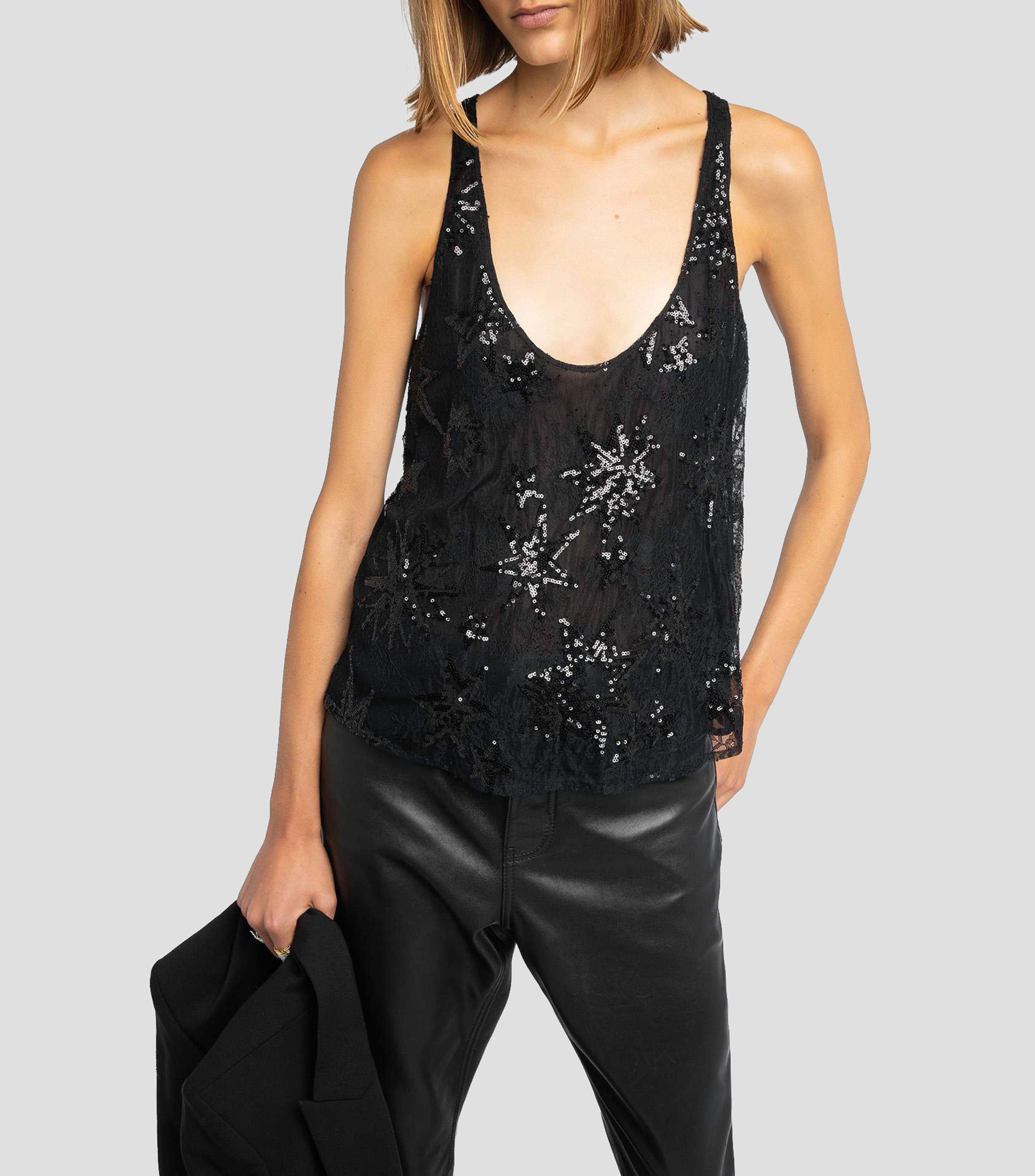 Blusa de lentejuelas fantasía sin mangas Mujer