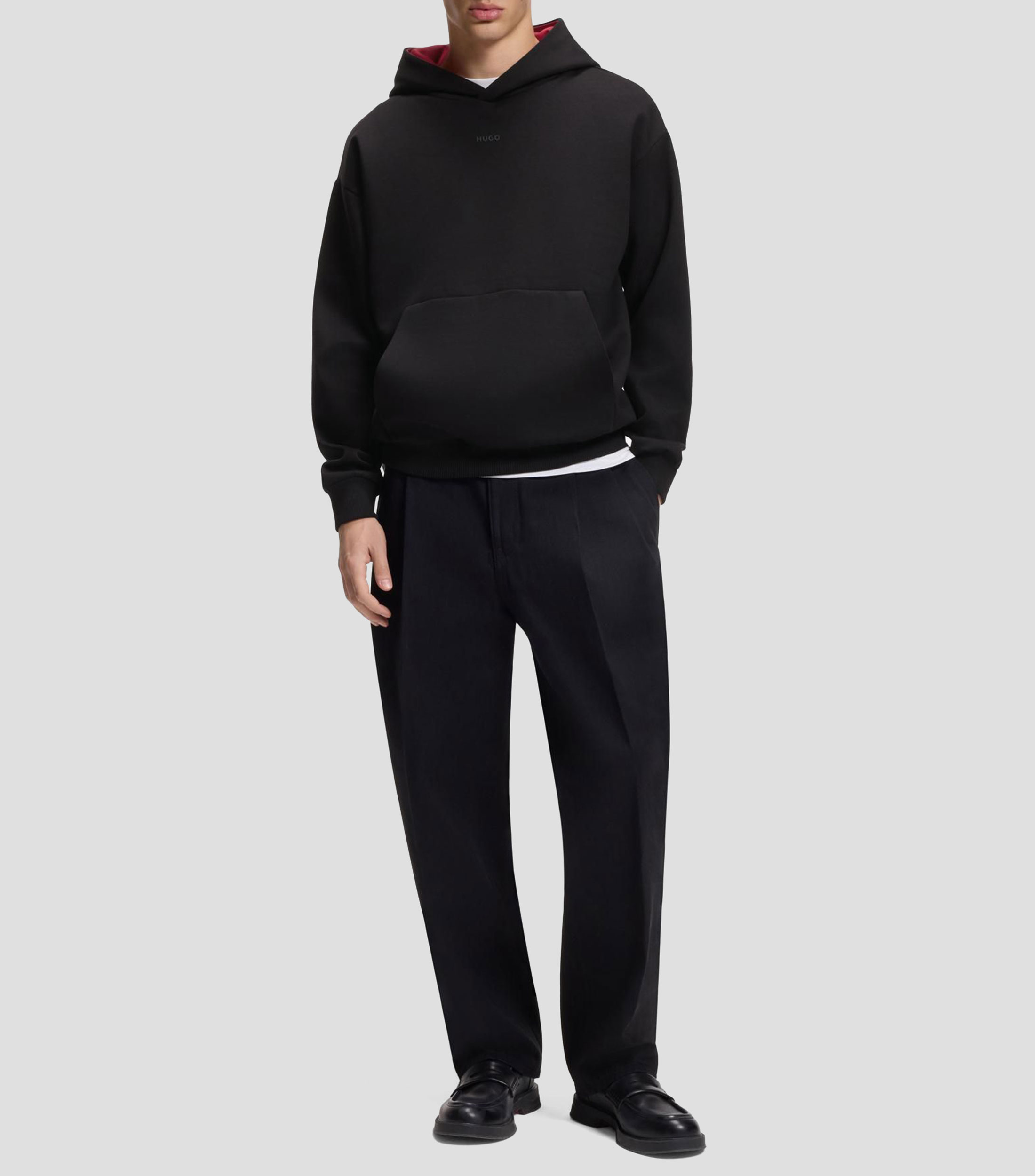 Sudadera Hugo con capucha relaxed en algodón elástico con interior en contraste Hombre