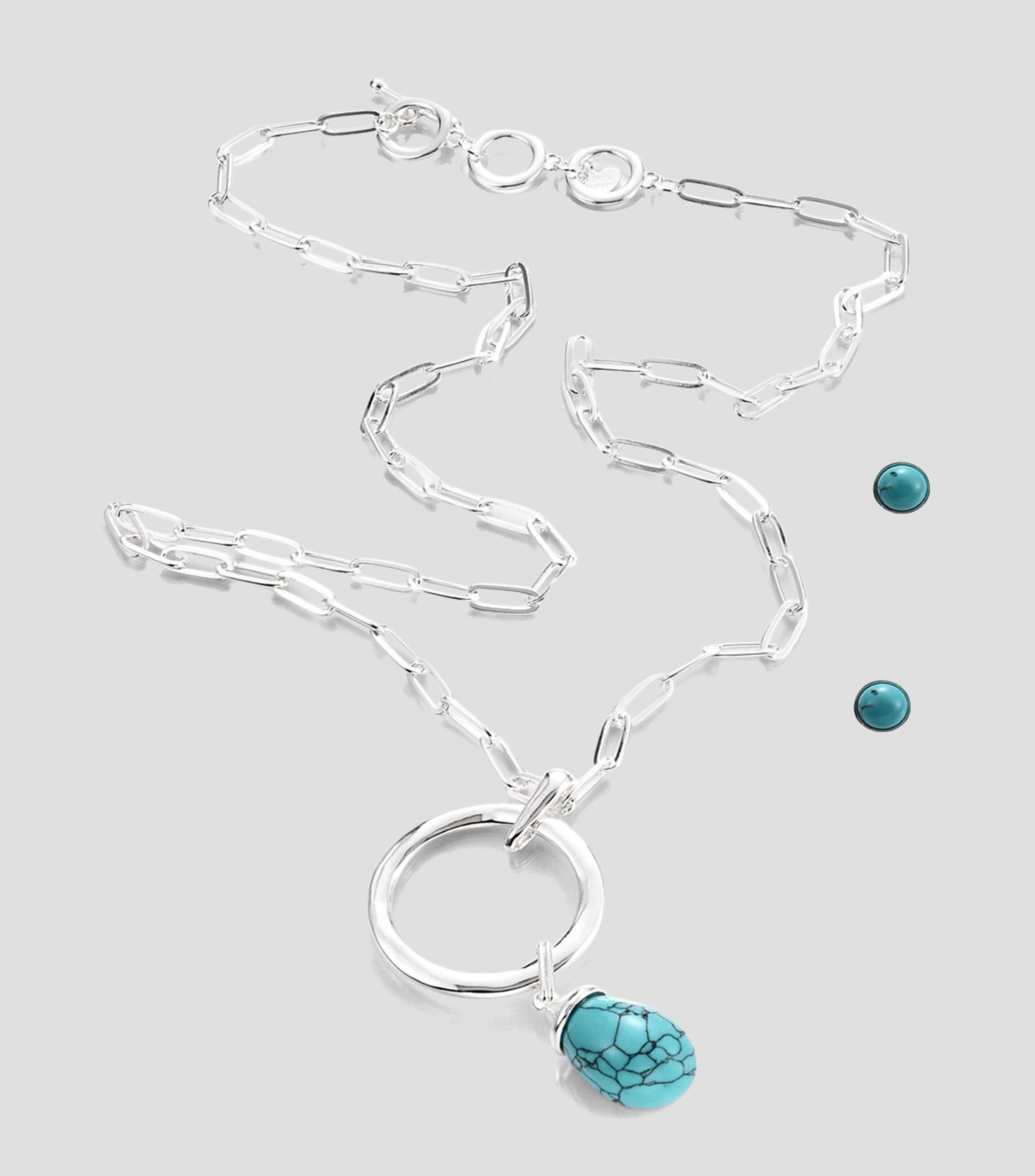Set collar y aretes óvalo turquesa Mujer