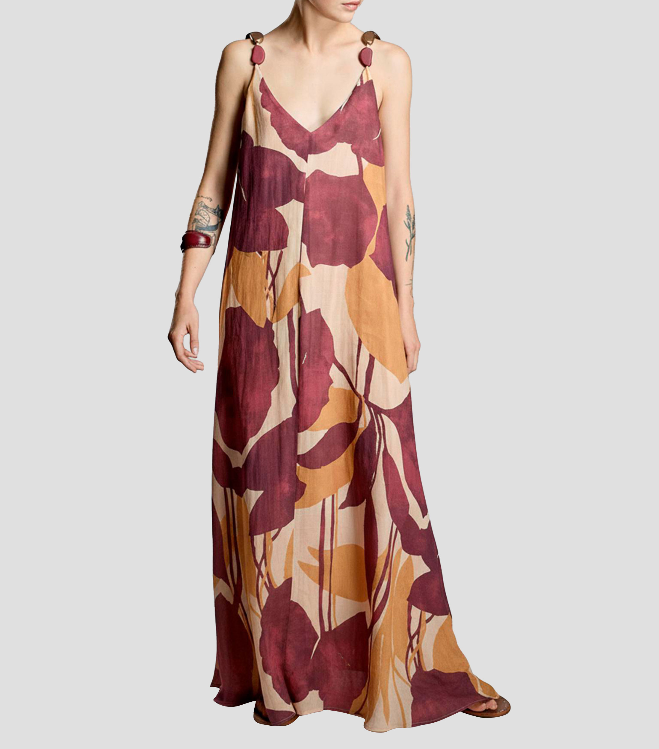 Vestido largo con estampado Mujer