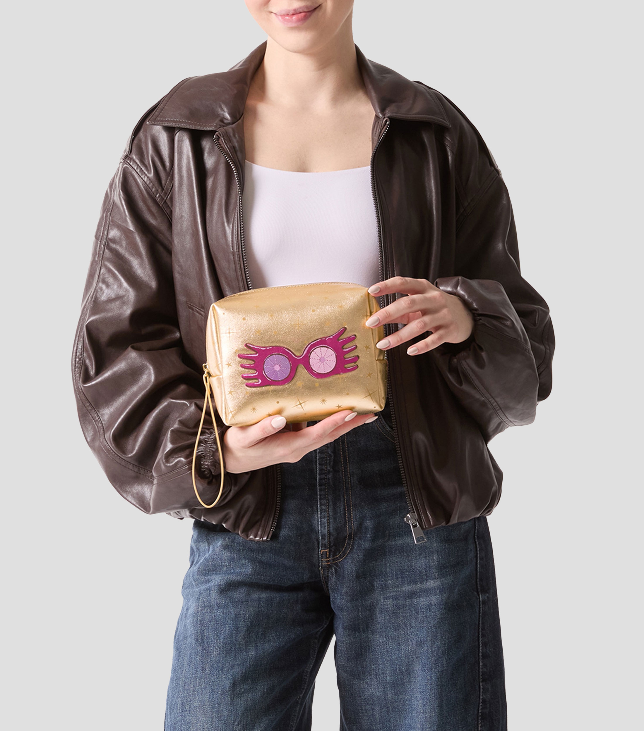 Cosmetiquera dorada estampada Niña