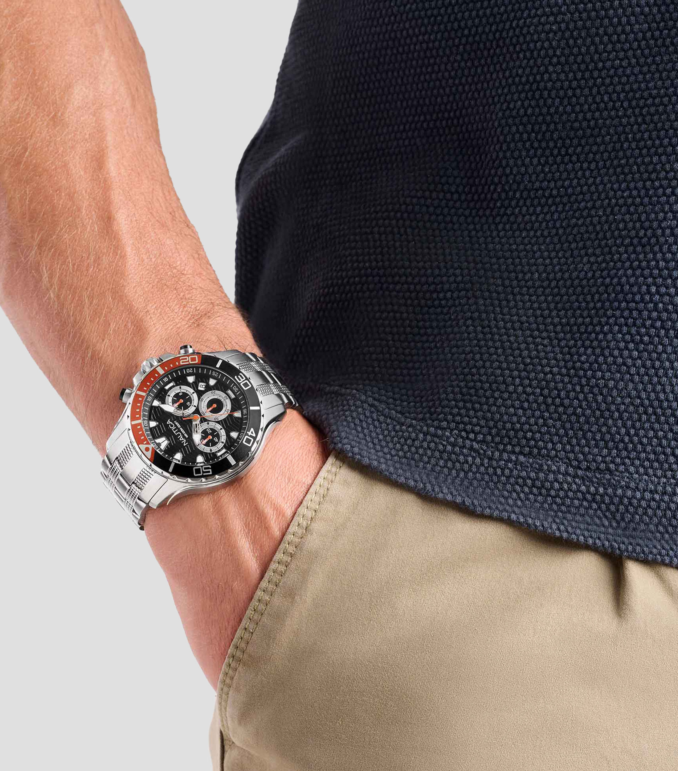Reloj para Hombre Crono Casual Negro, Plateado