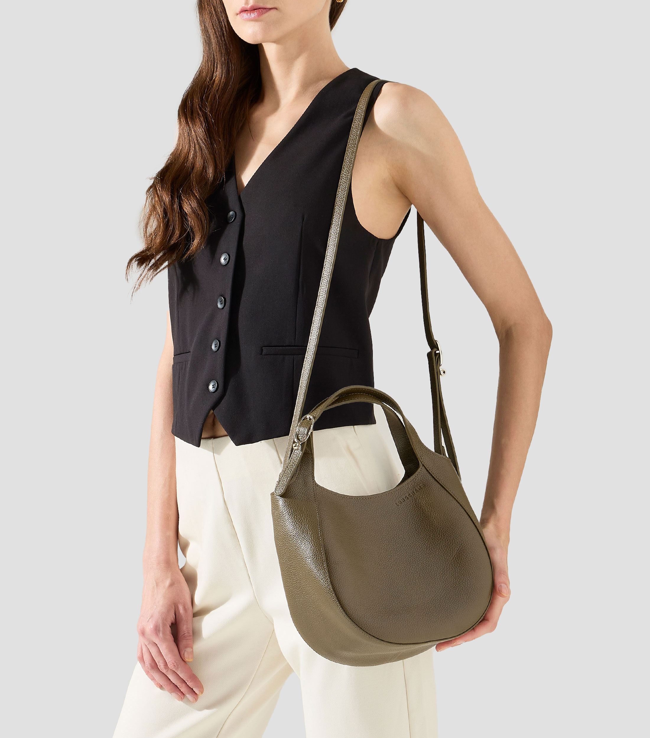 Bolsa de mano verde olivo en piel Le Foulonné granulada Mujer