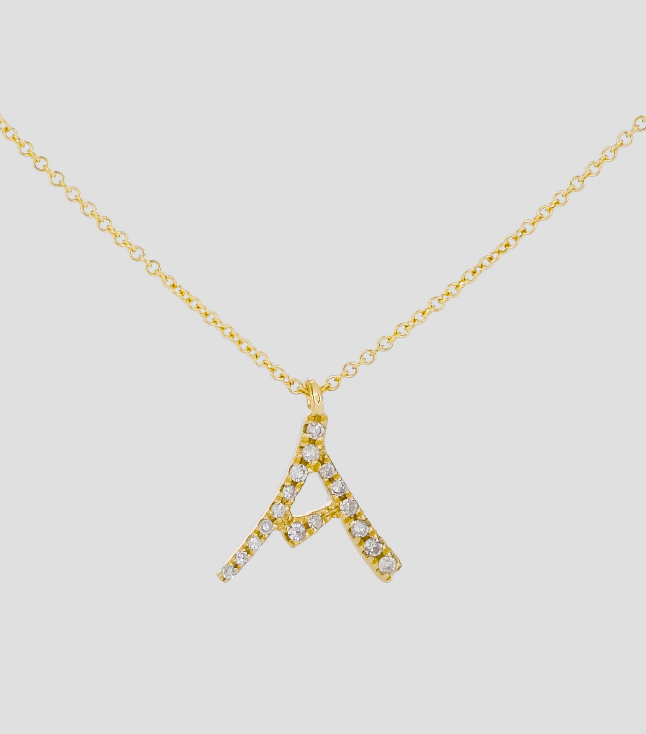 Dije en letra "A" y cadena en Oro amarillo 14 Kts Mujer