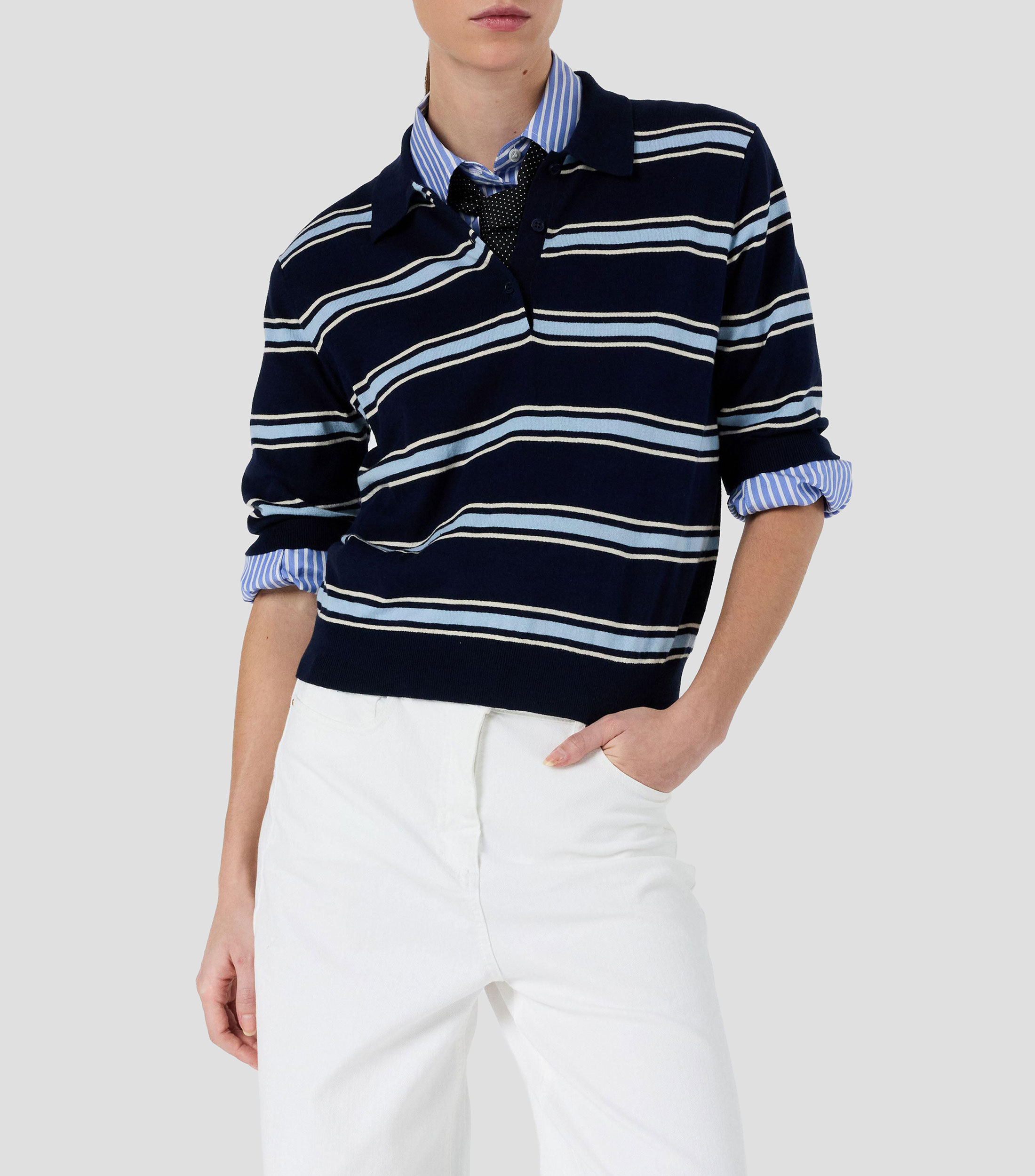 Playera tipo polo manga corta con rayas Mujer
