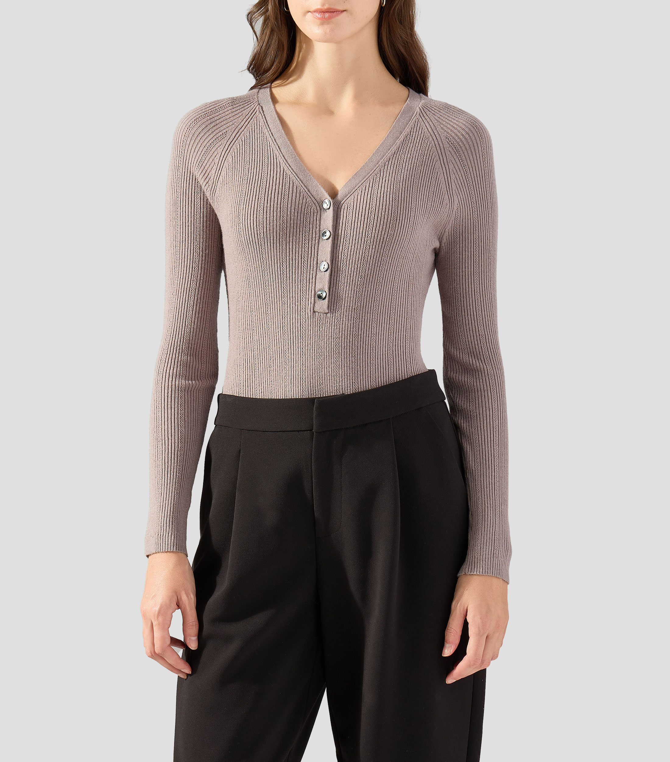 Body cuello V manga larga liso Mujer