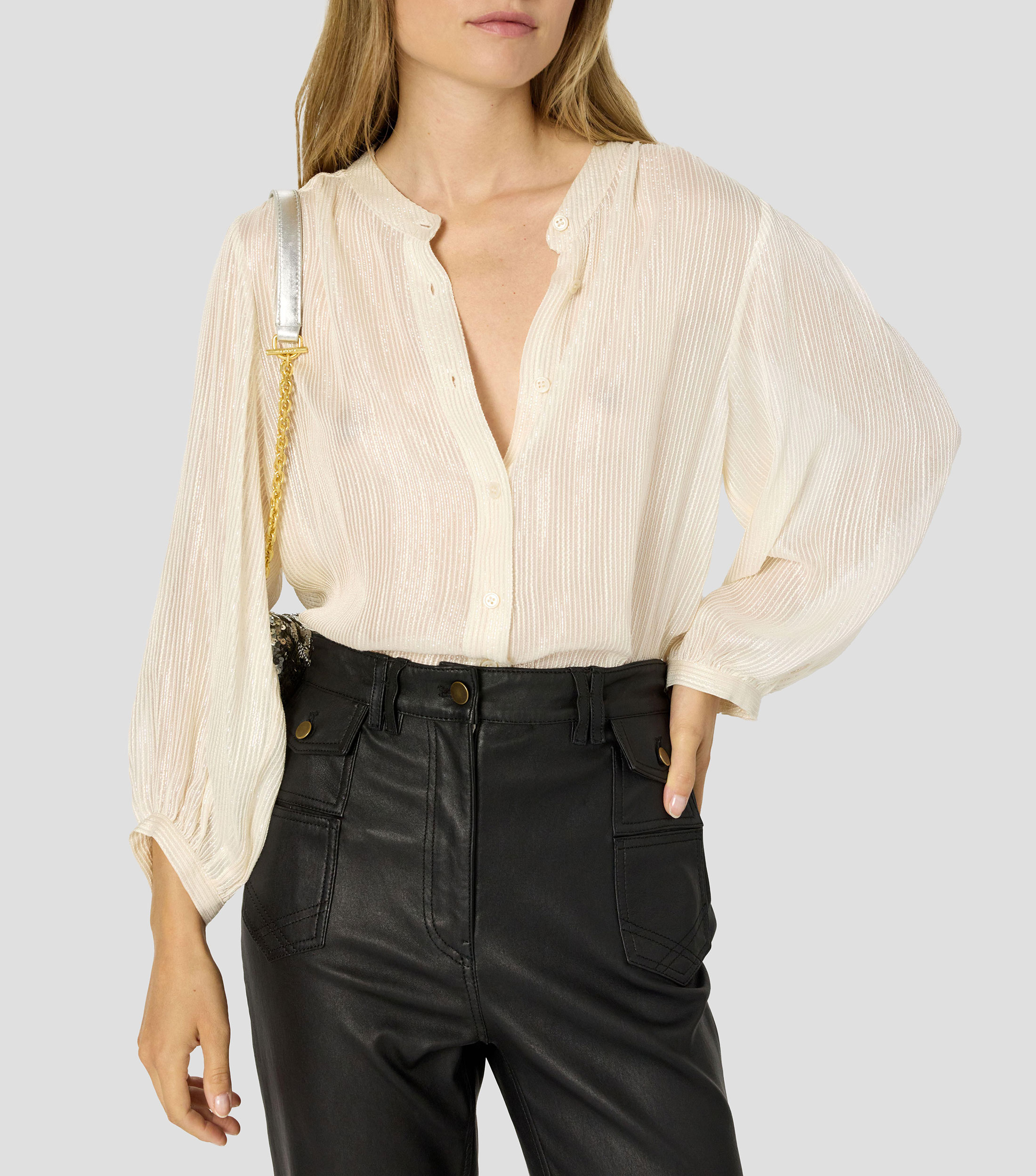 Blusa lisa manga 7/8 Mujer
