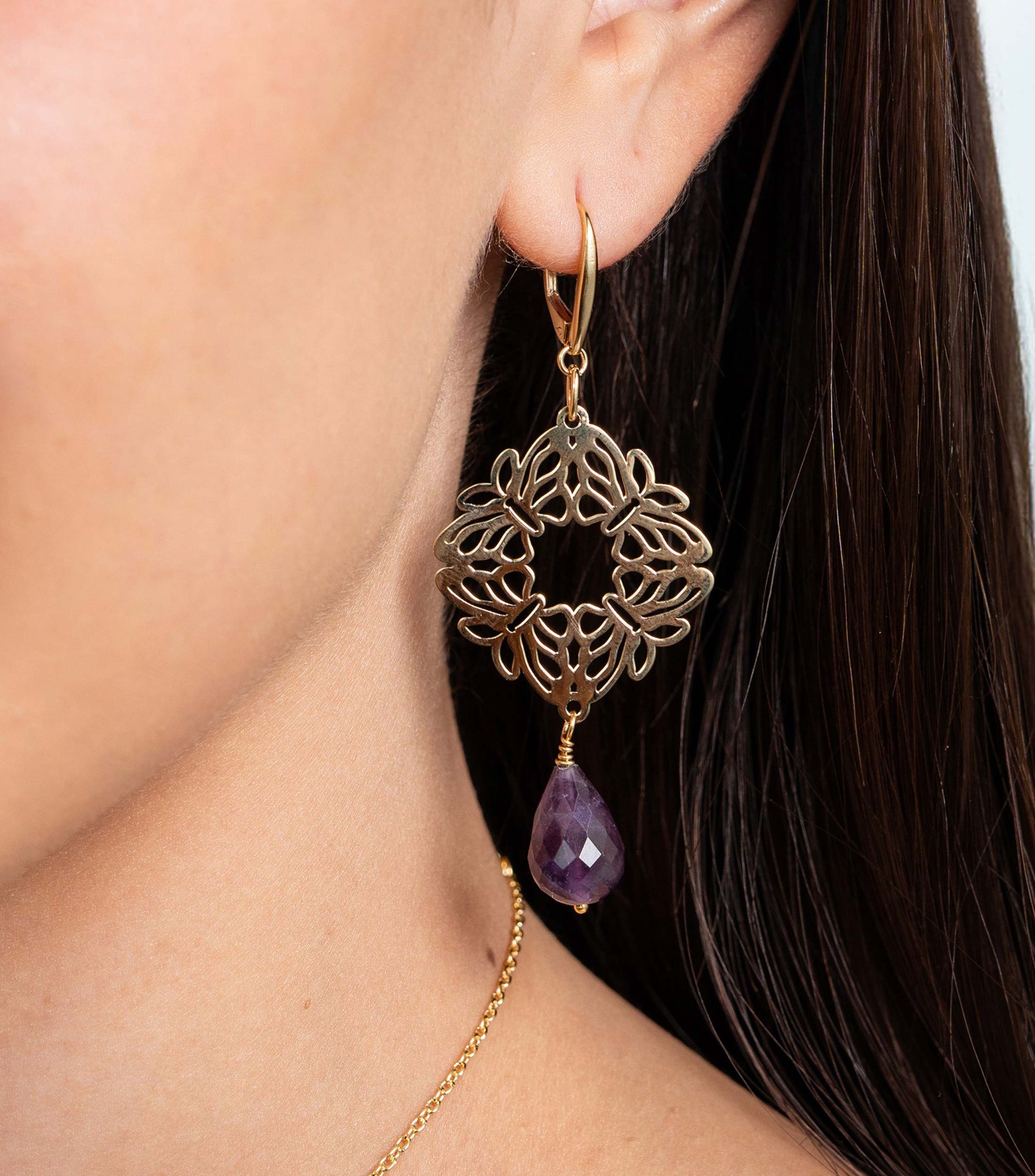 Aretes en Plata .925 4 Mariposas con Amatista Encanto Mujer