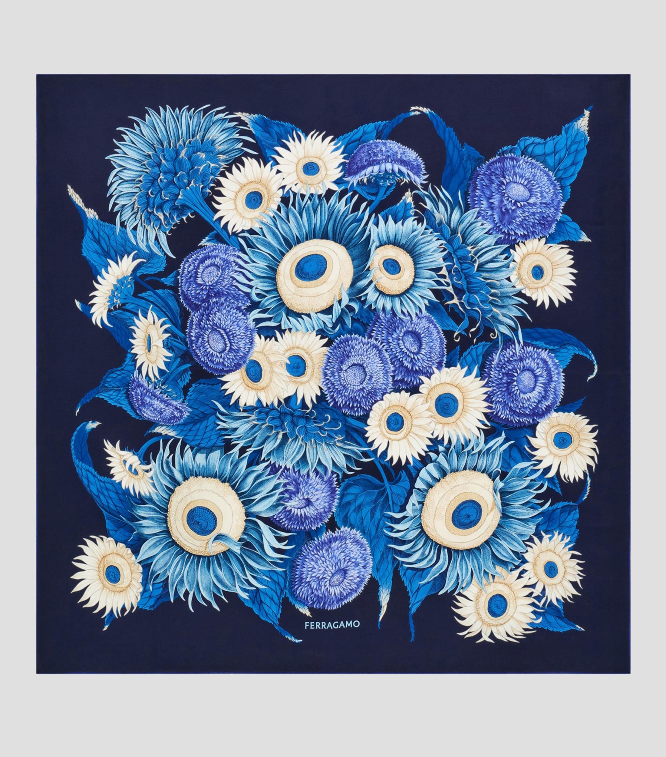 Pañuelo de seda estampado Girasoles Mujer