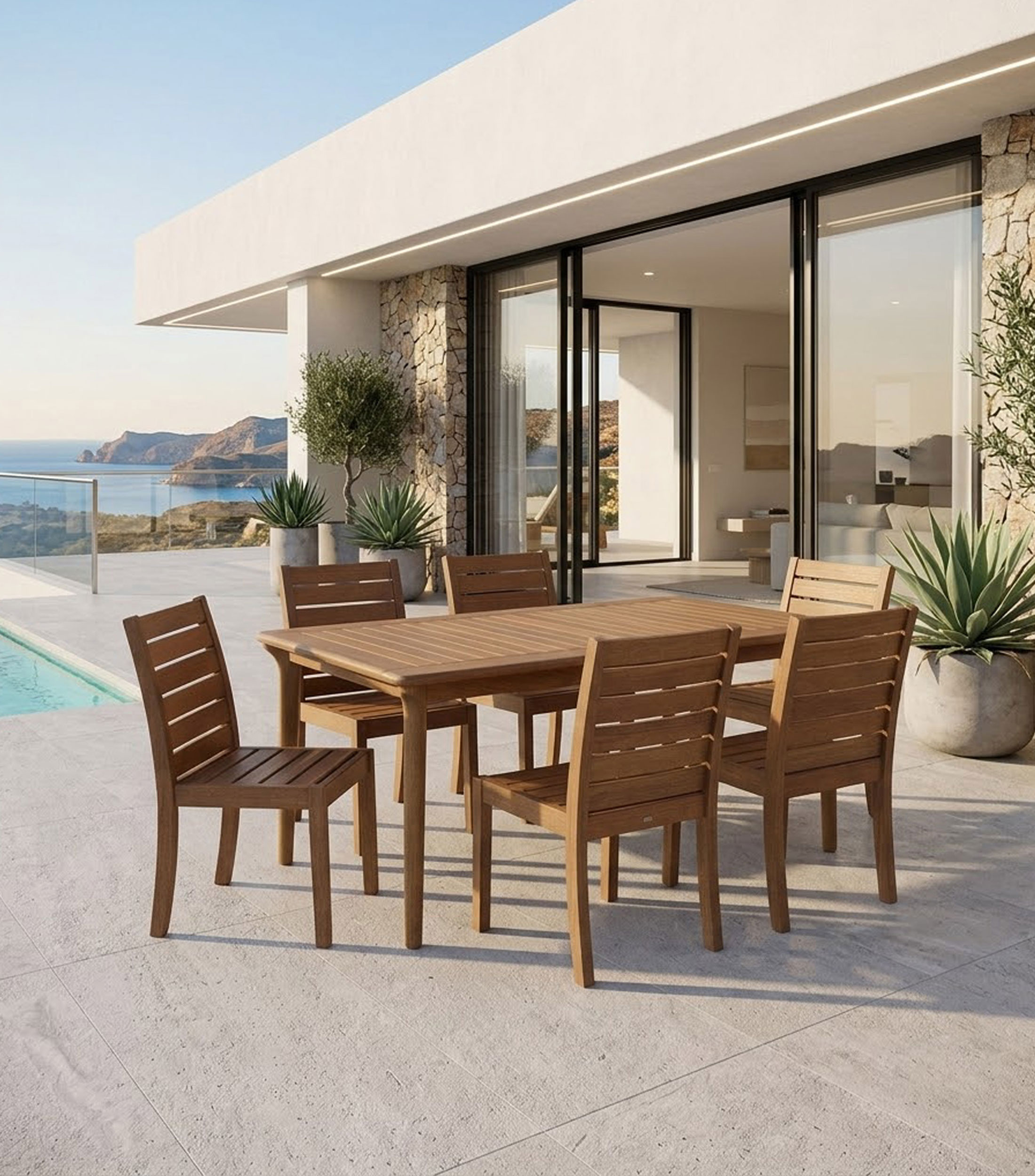 Comedor de Exterior 6 Sillas Napoli en madera