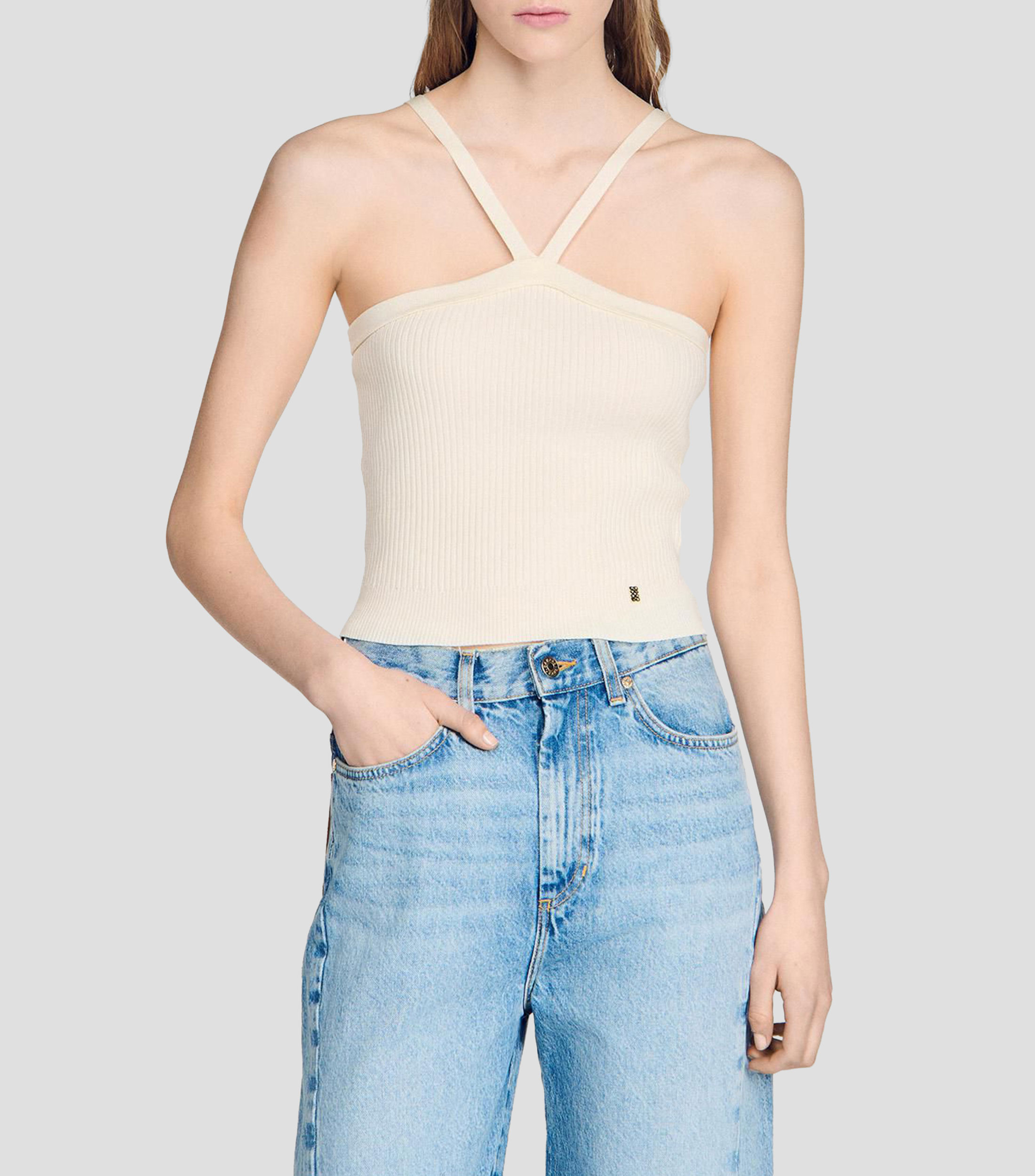 Blusa lisa sin mangas Mujer