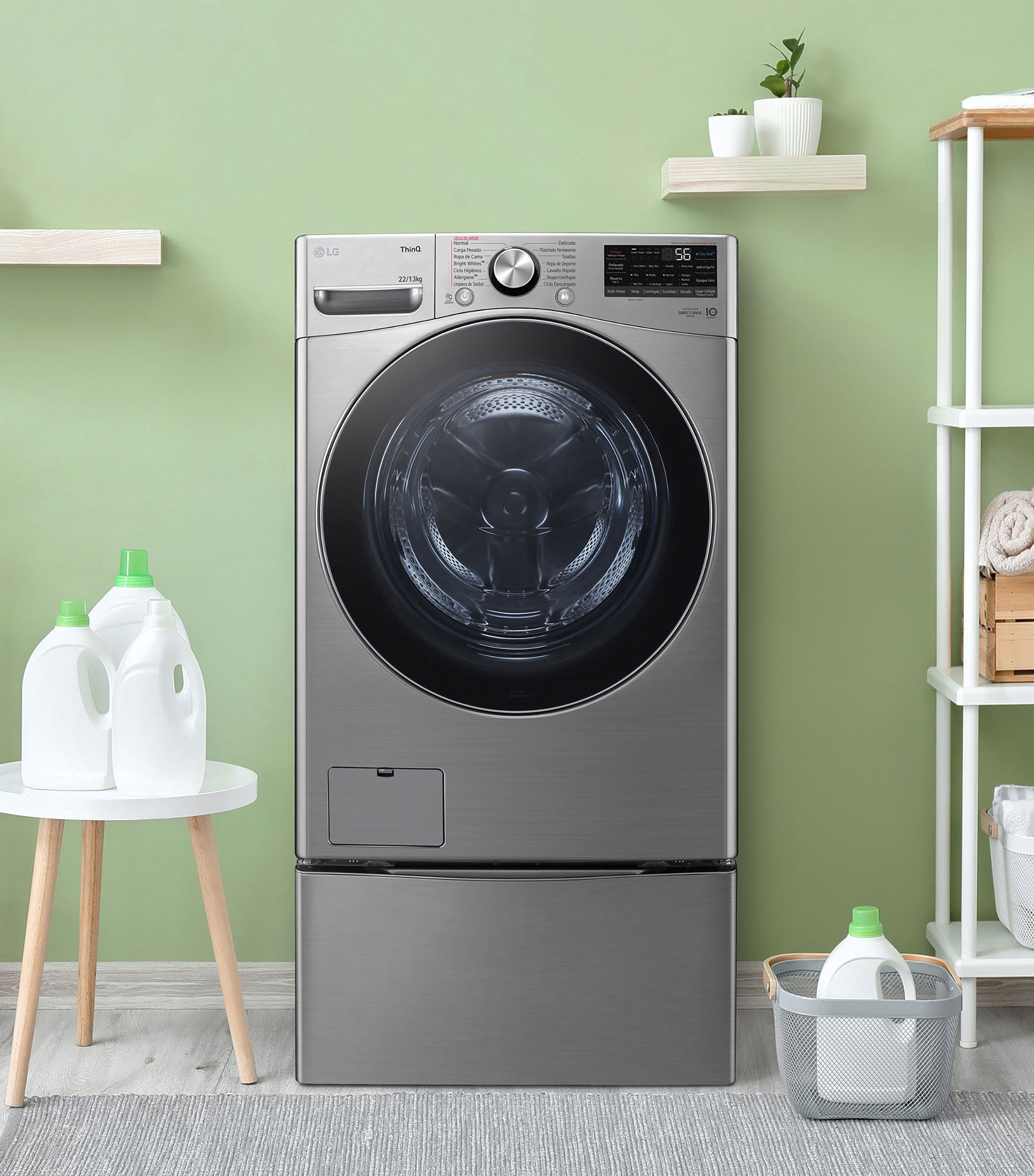 Lavasecadora Eléctrica con pedestal 22 Kg, 13 Kg Inteligente Inverter AI DD Carga Frontal WD22VV2S6R gris