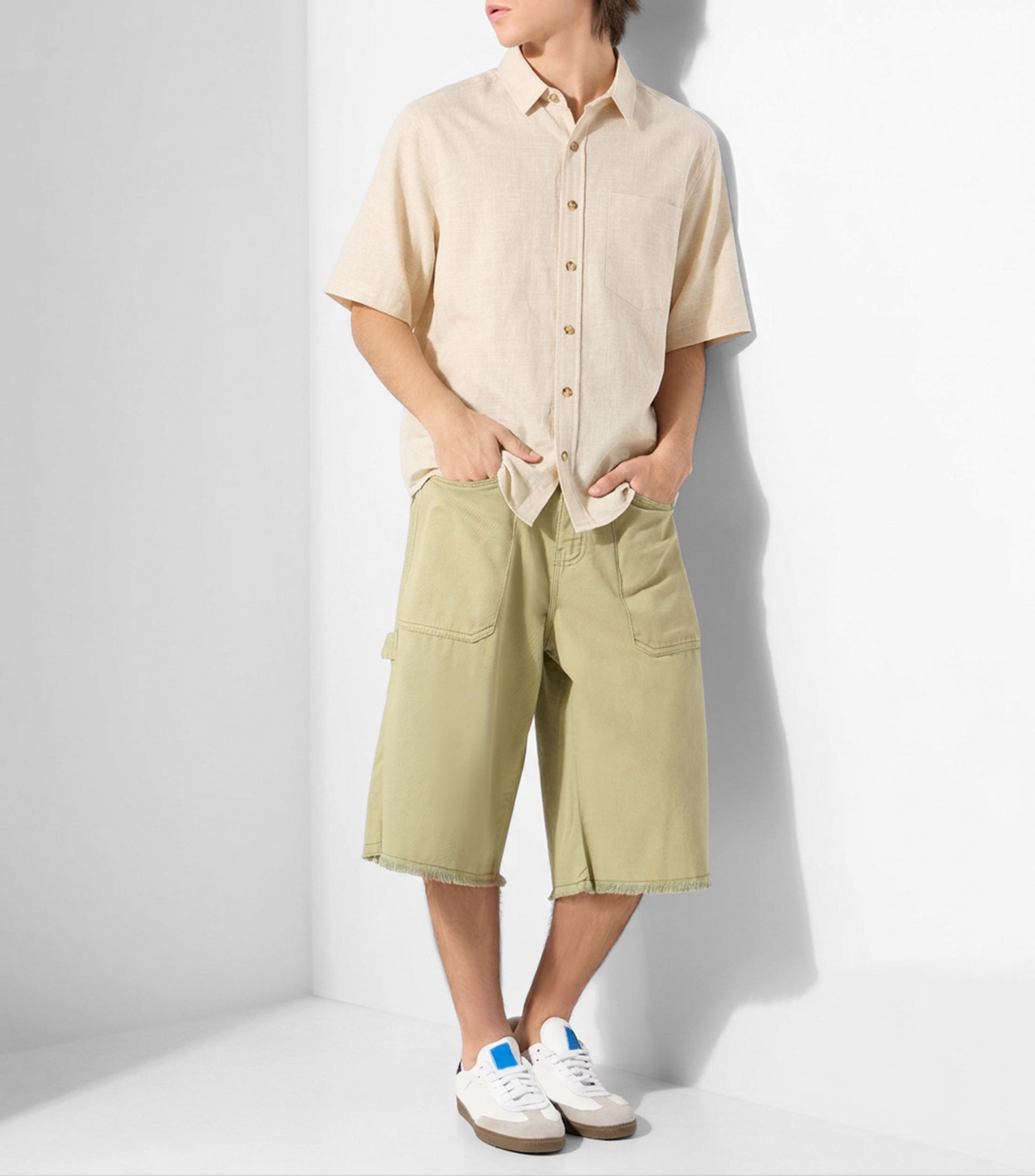 Camisa jaspeada manga corta Hombre