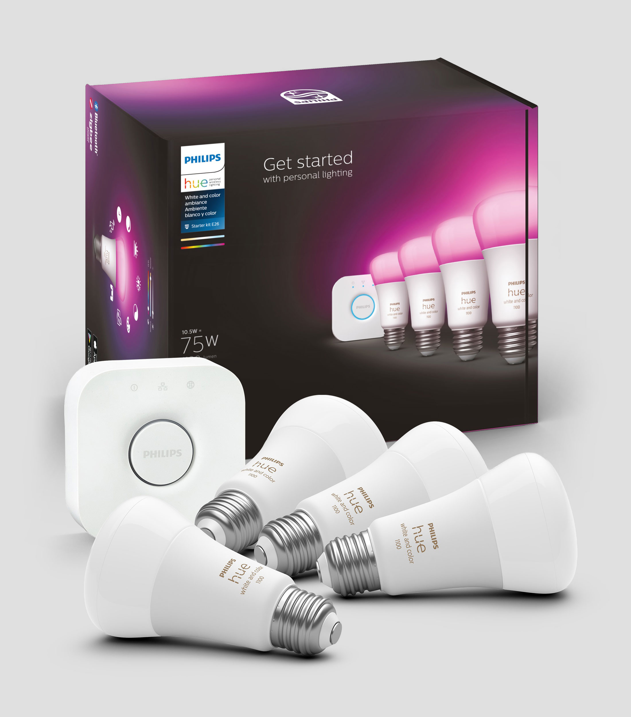 Set de 4 Focos White & Color Ambiance + Hue Bridge