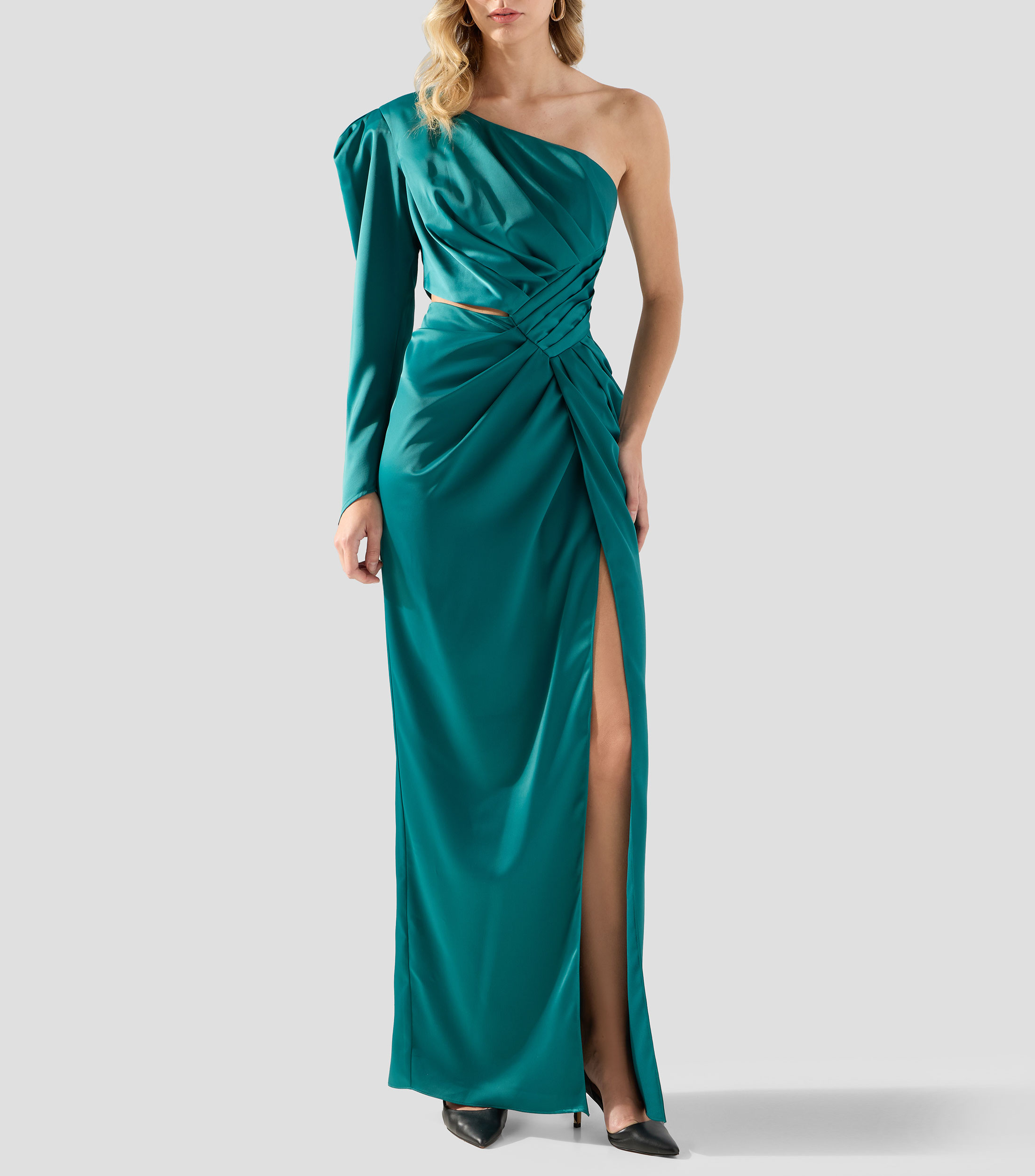 Vestido de fiesta largo liso con una manga larga Mujer