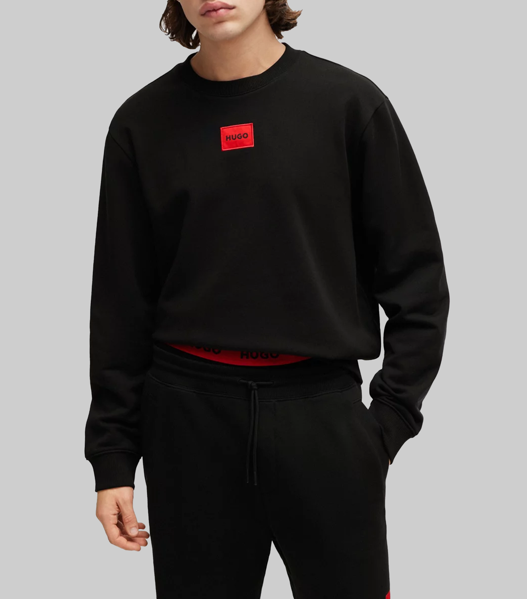 Sudadera HUGO de felpa de algodón con etiqueta con logo Hombre