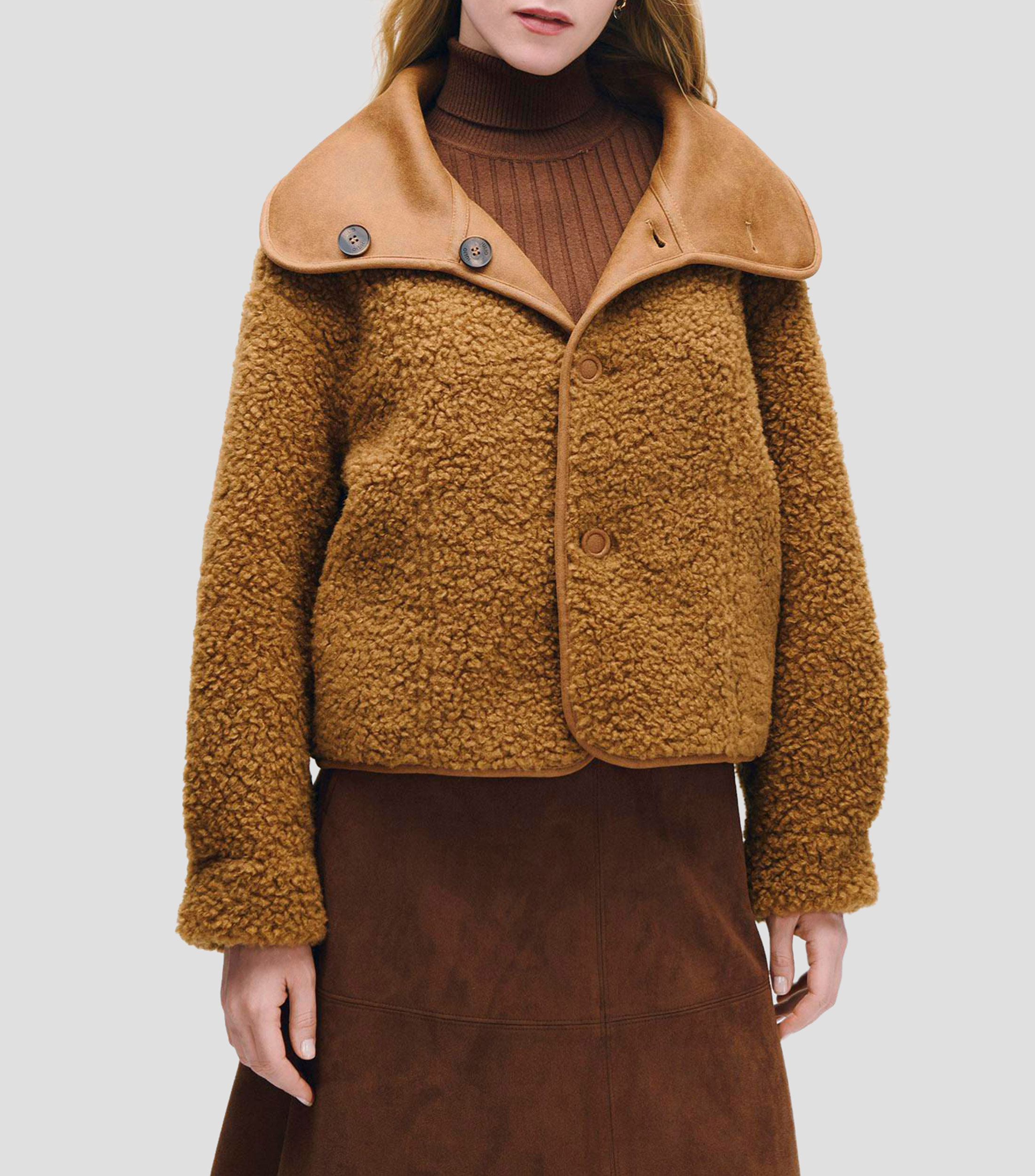 Chamarra Reversible de Suede y Borrega Bronce Mujer