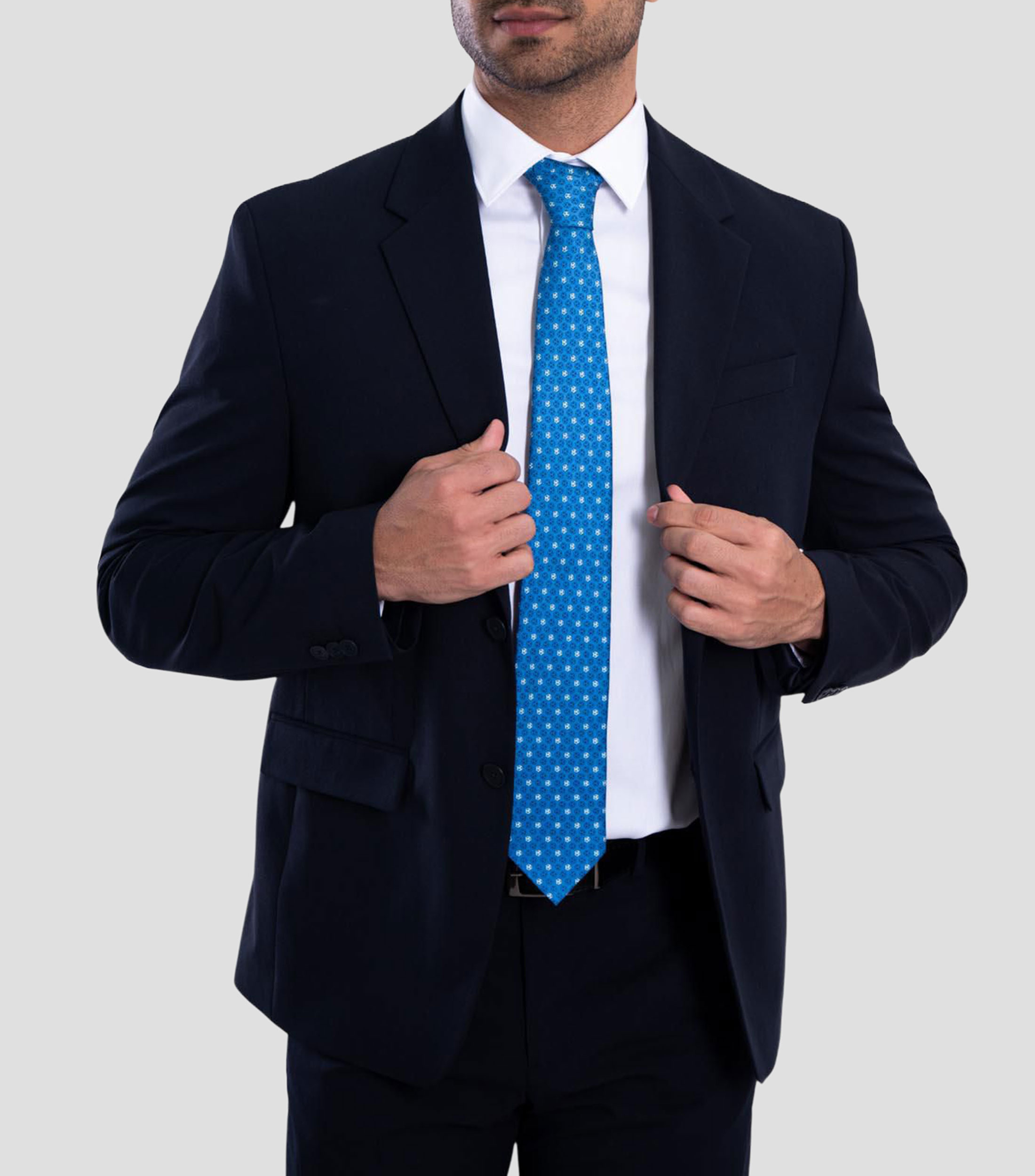 Corbata ancha en seda azul estampada