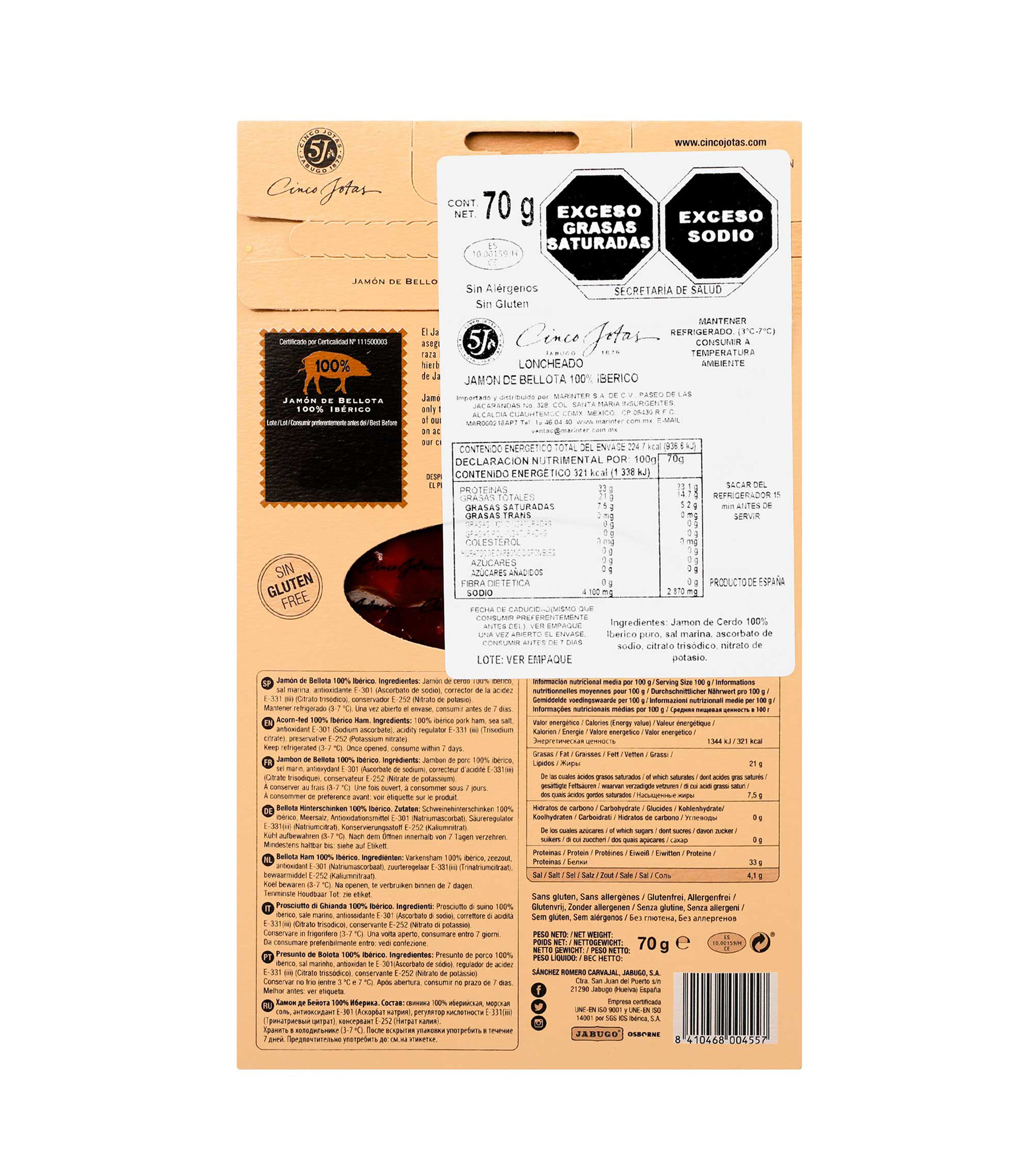 Jamón de Bellota Ibérico Loncheado, 70 g