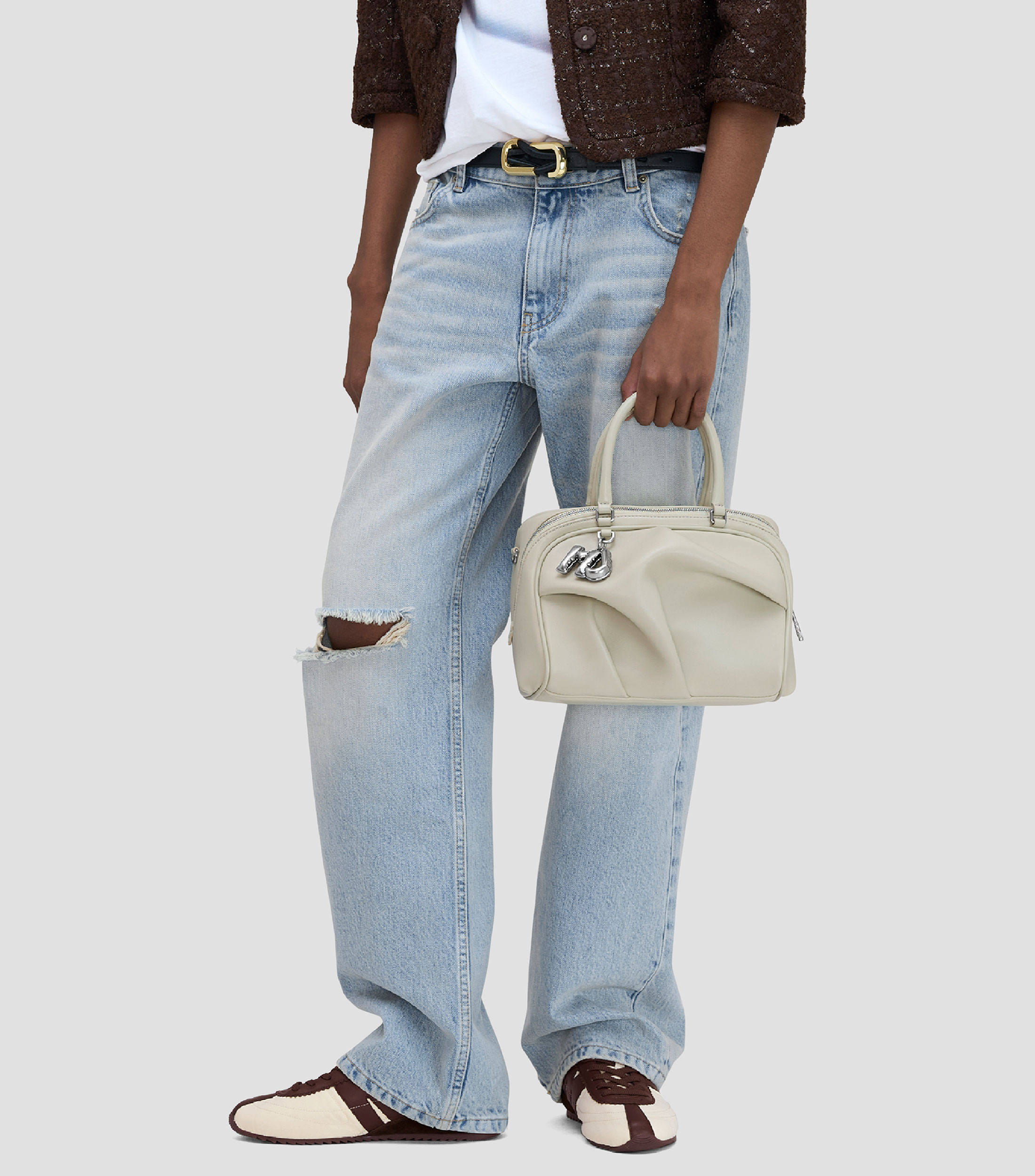 Bolsa satchel gris en piel The Small Wave lisa Mujer
