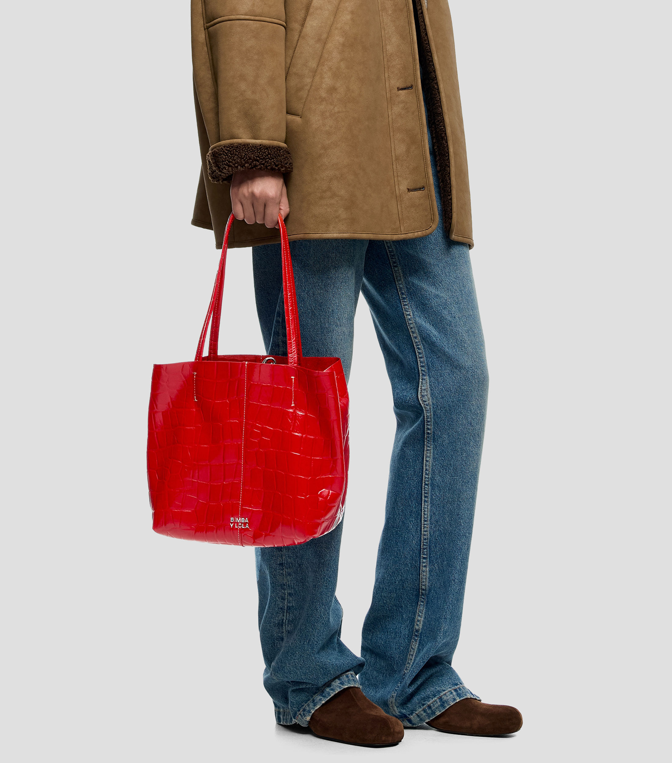 Bolsa tote mediana piel roja Mujer