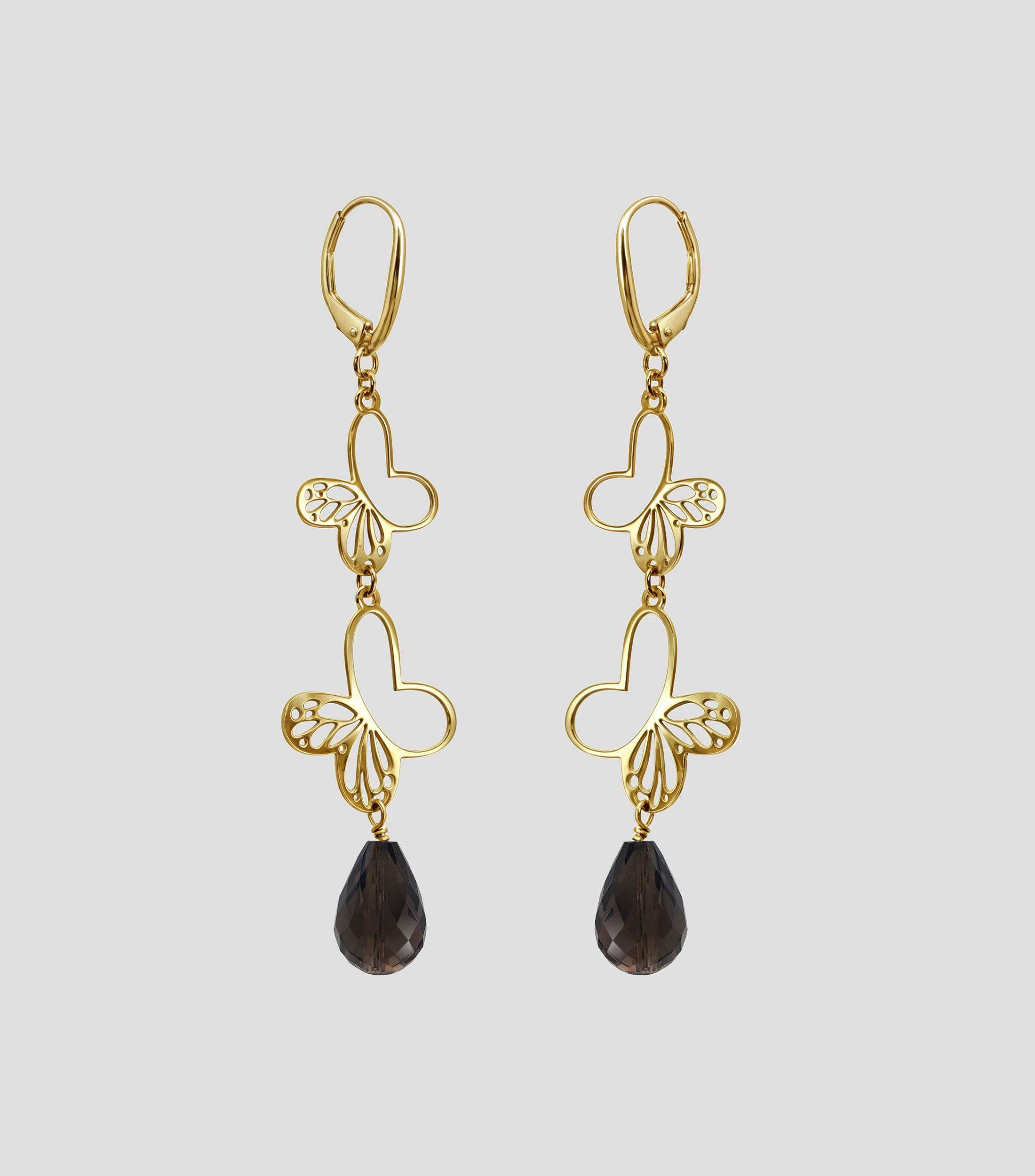 Aretes en Plata .925 con Mariposas y Cuarzo Mujer