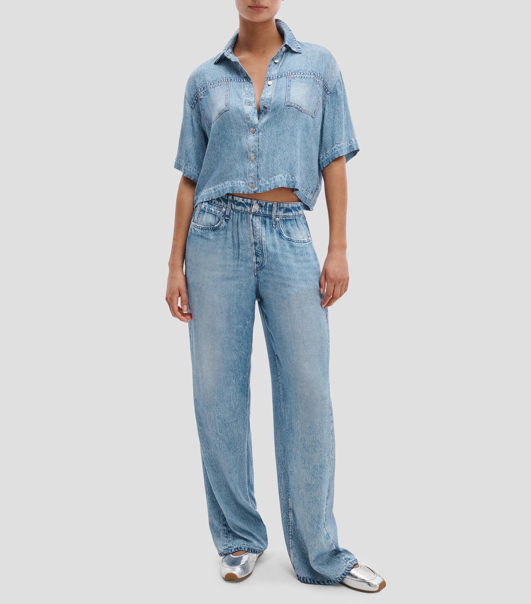 Blusa lisa manga corta Mujer