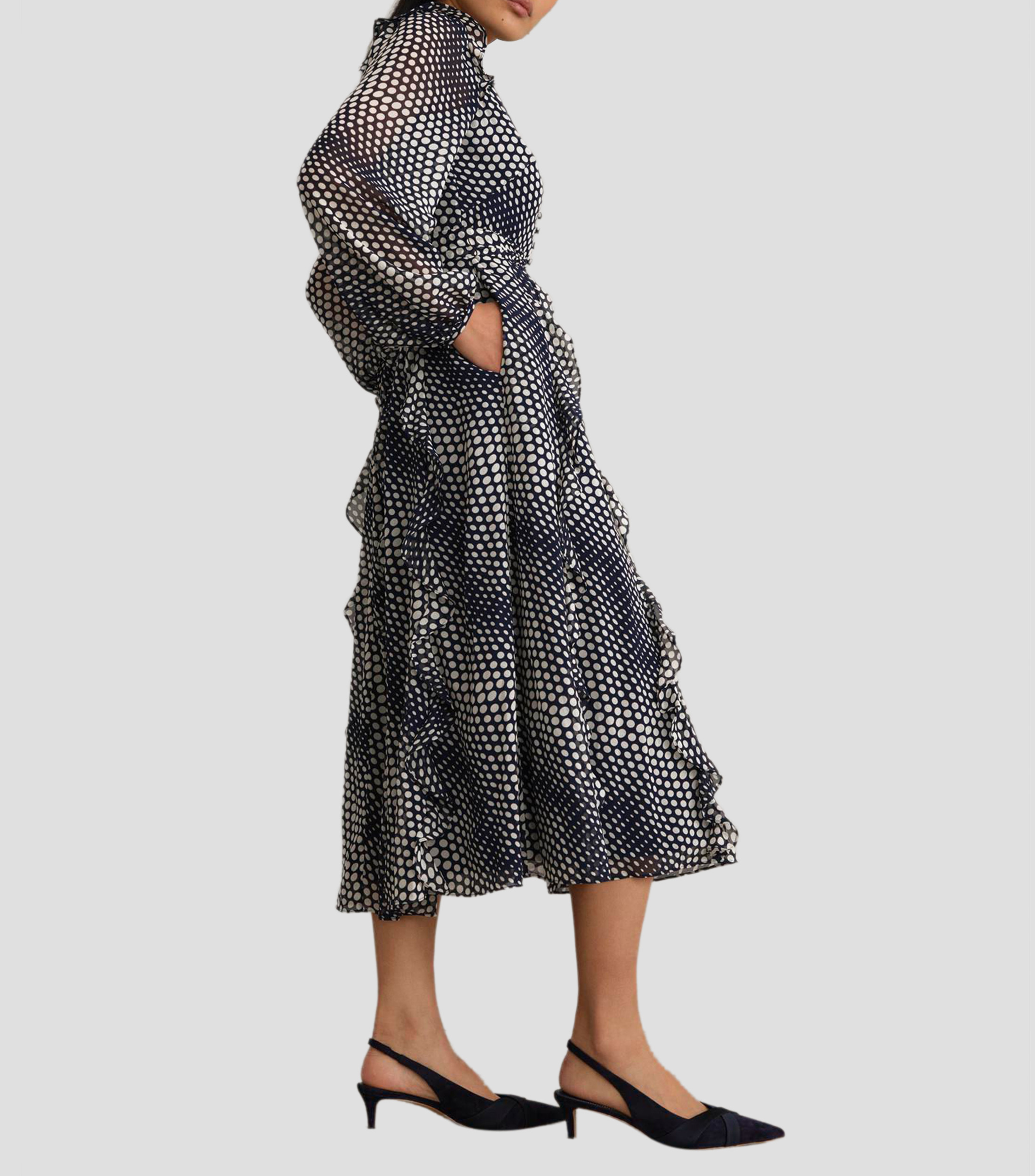 Vestido midi estampado manga larga Mujer