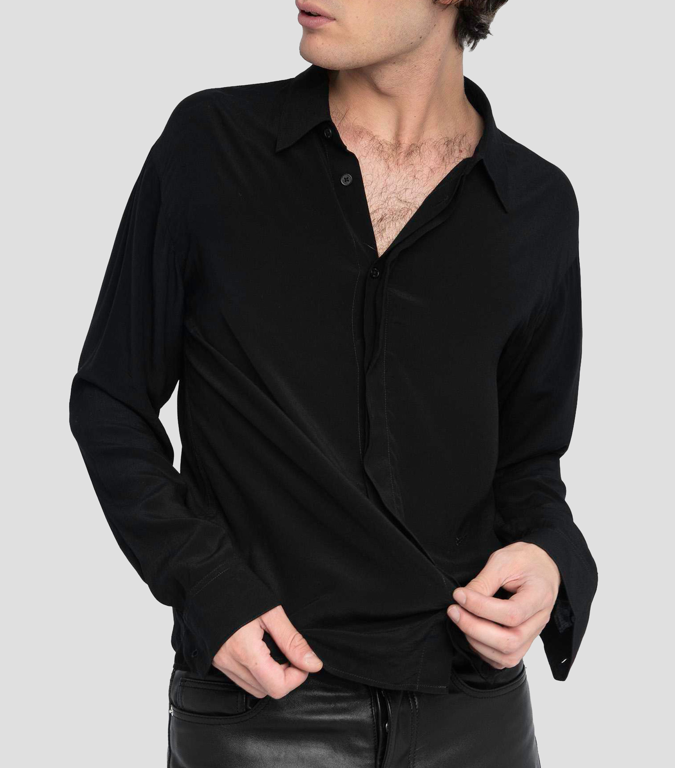 Camisa lisa con cuello americano de manga larga Hombre