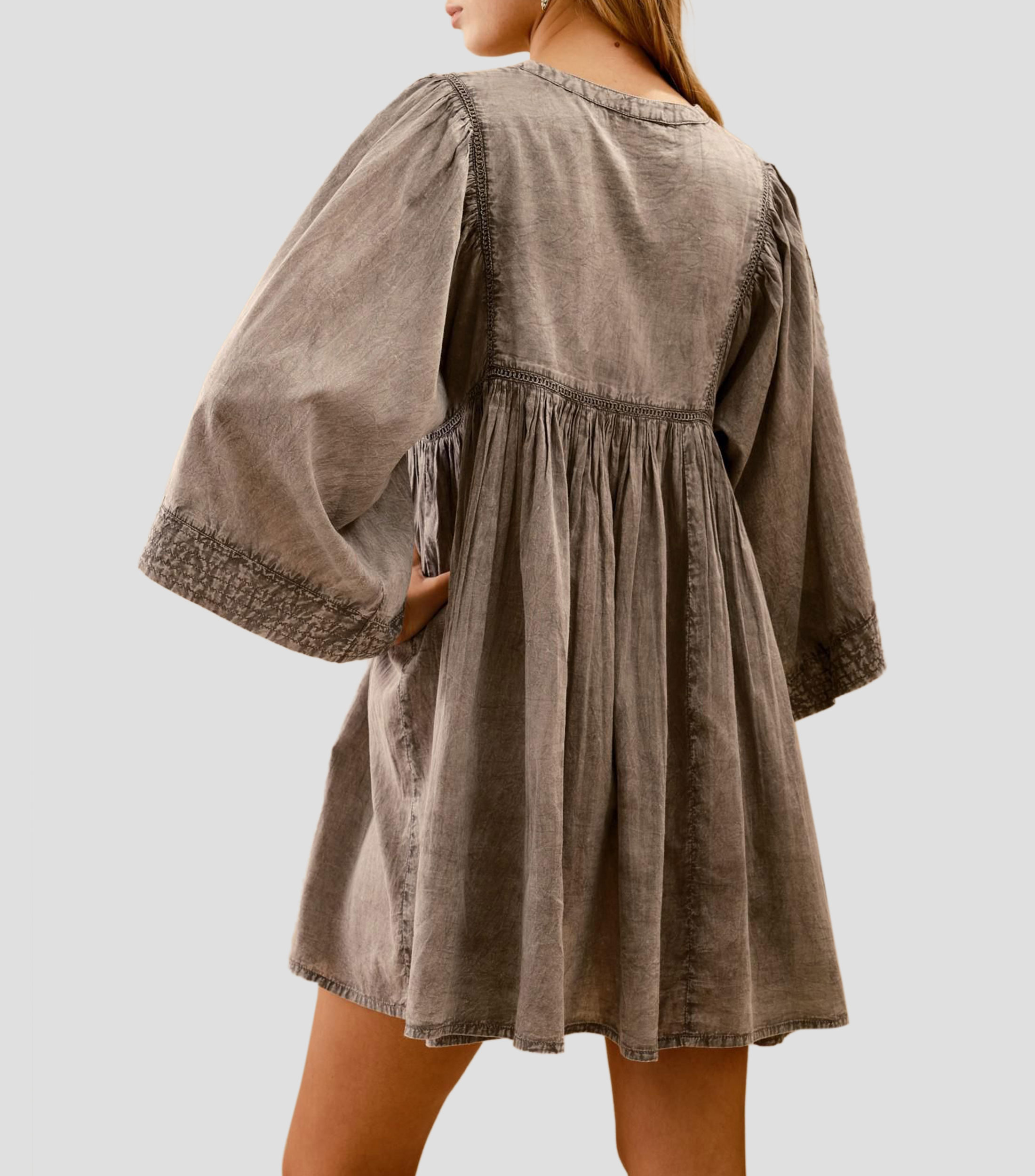 Vestido corto manga 3/4 liso Mujer