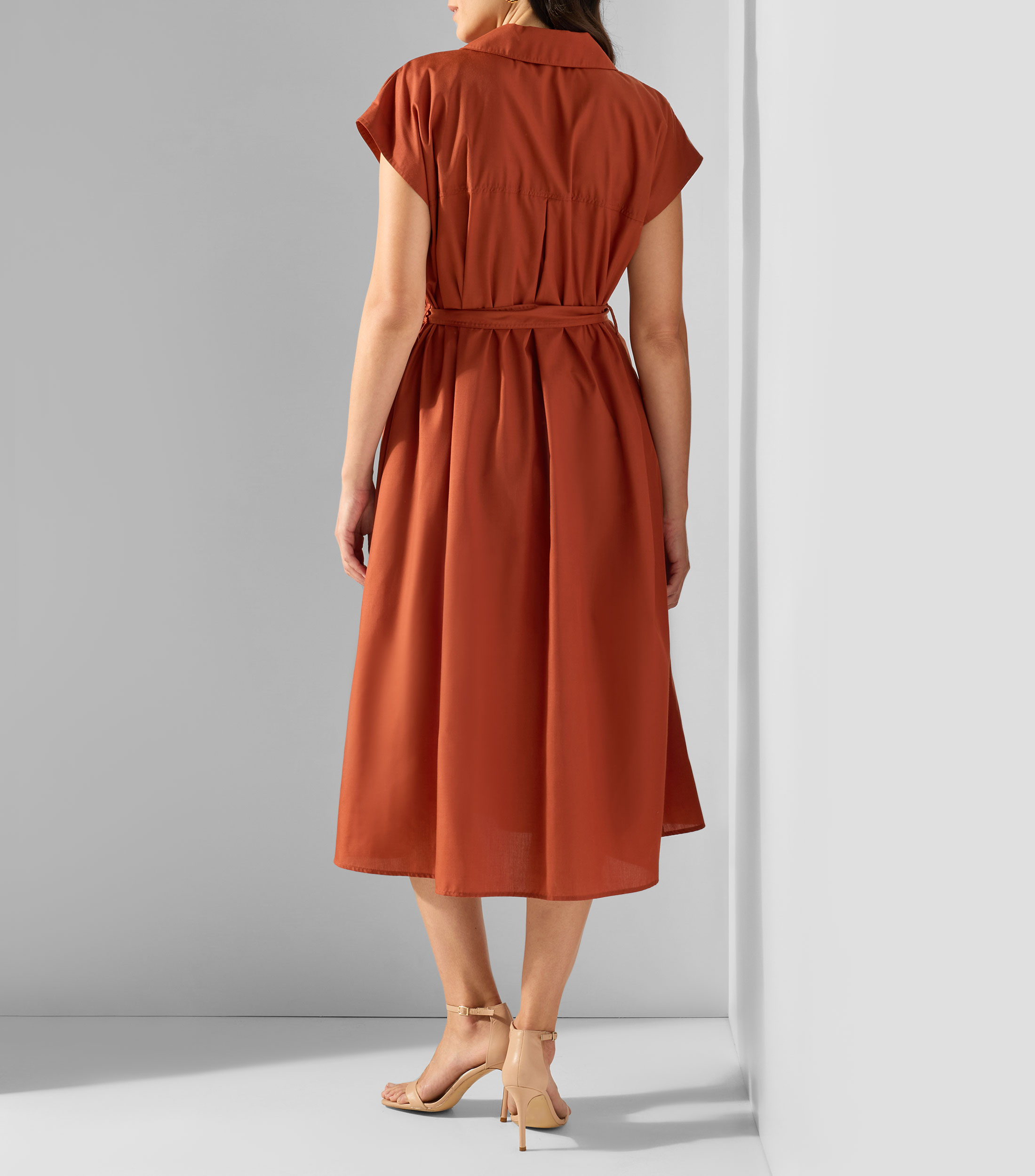 Vestido camisero midi liso Mujer