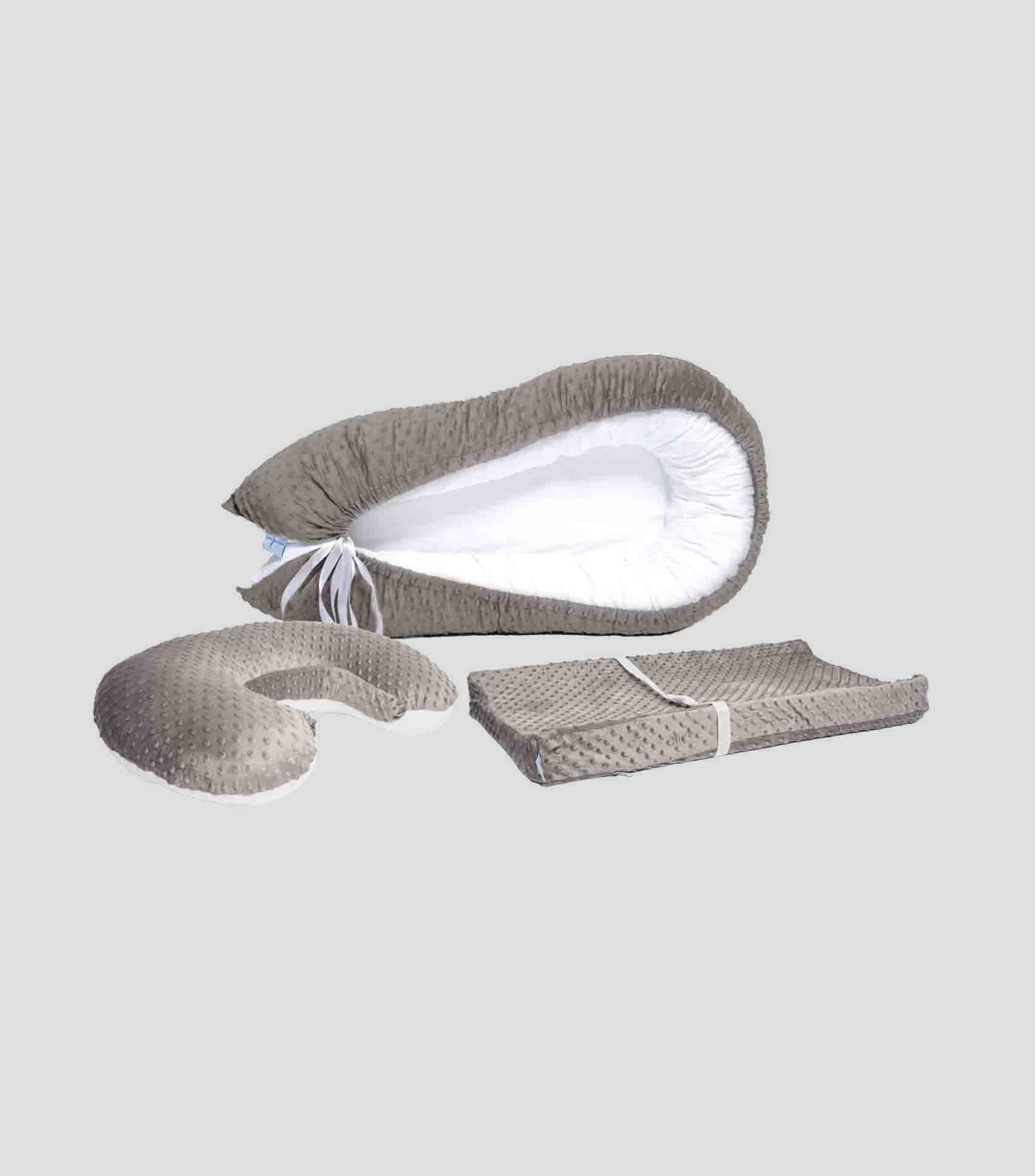 Set Nido de bebé + Almohada de lactancia + Colchón Cambiador, Gris