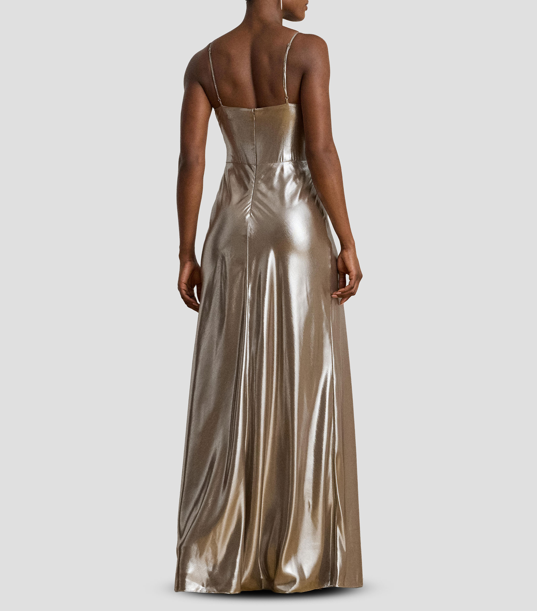 Vestido maxi de noche metalizado Mujer