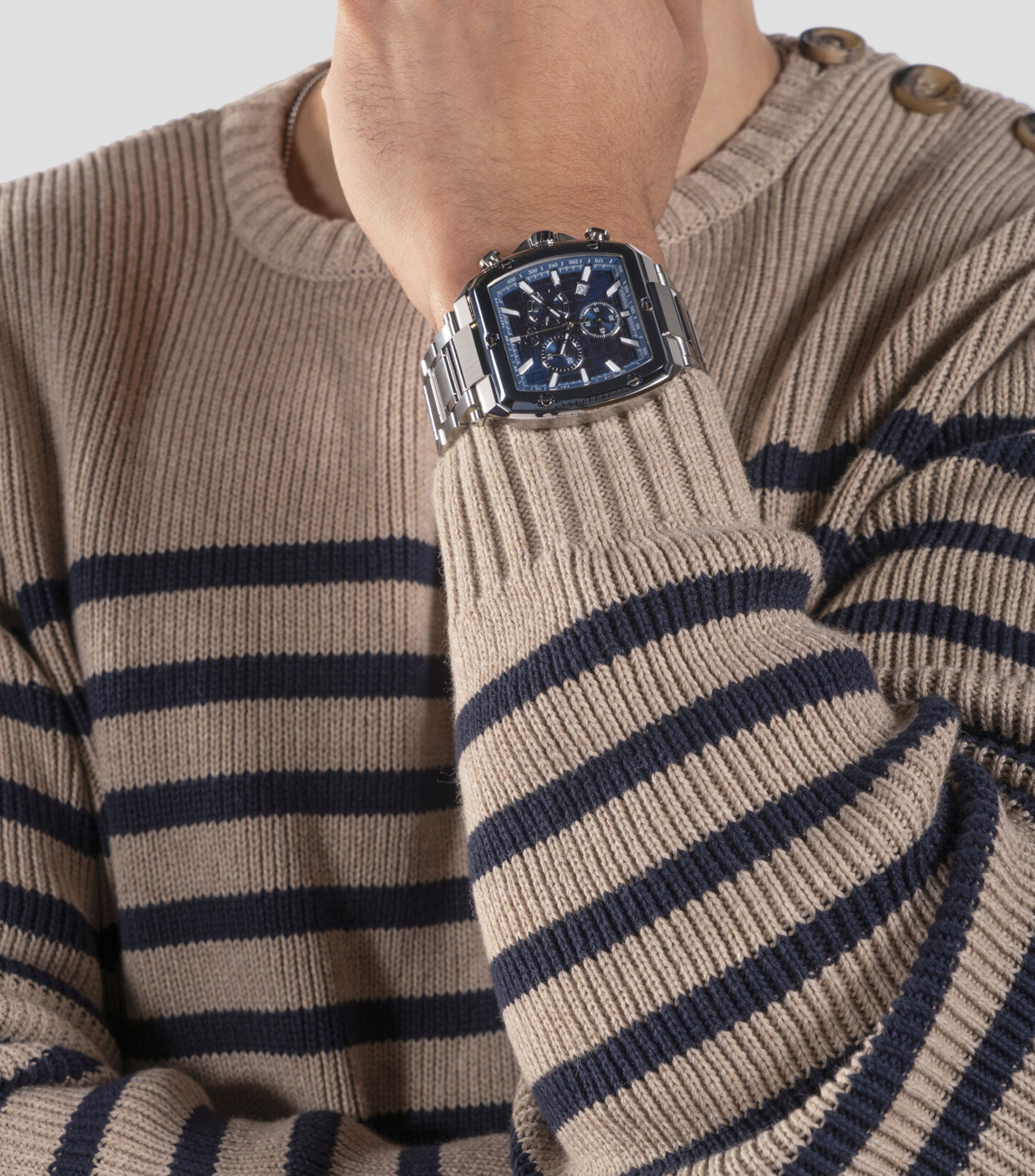 Reloj para Hombre casual Spirit Tonneau plateado, azul