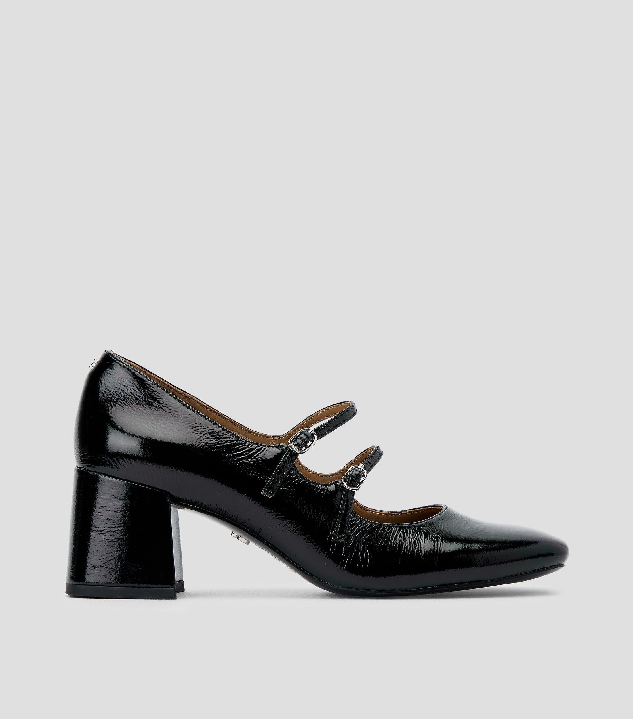 Zapatillas de tacón mediano ancho en piel Mujer