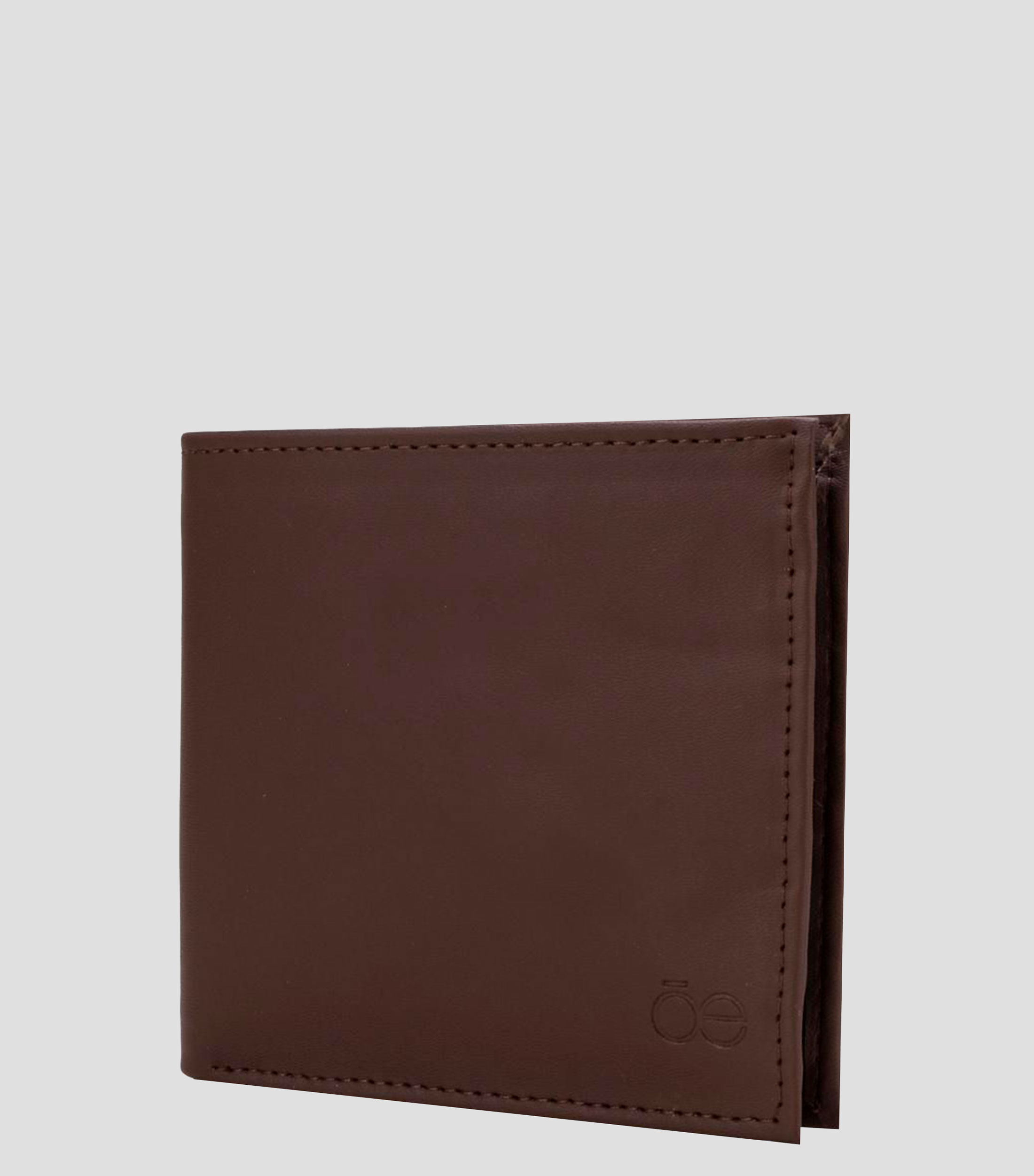Cartera bifold café en piel Flap lisa Hombre