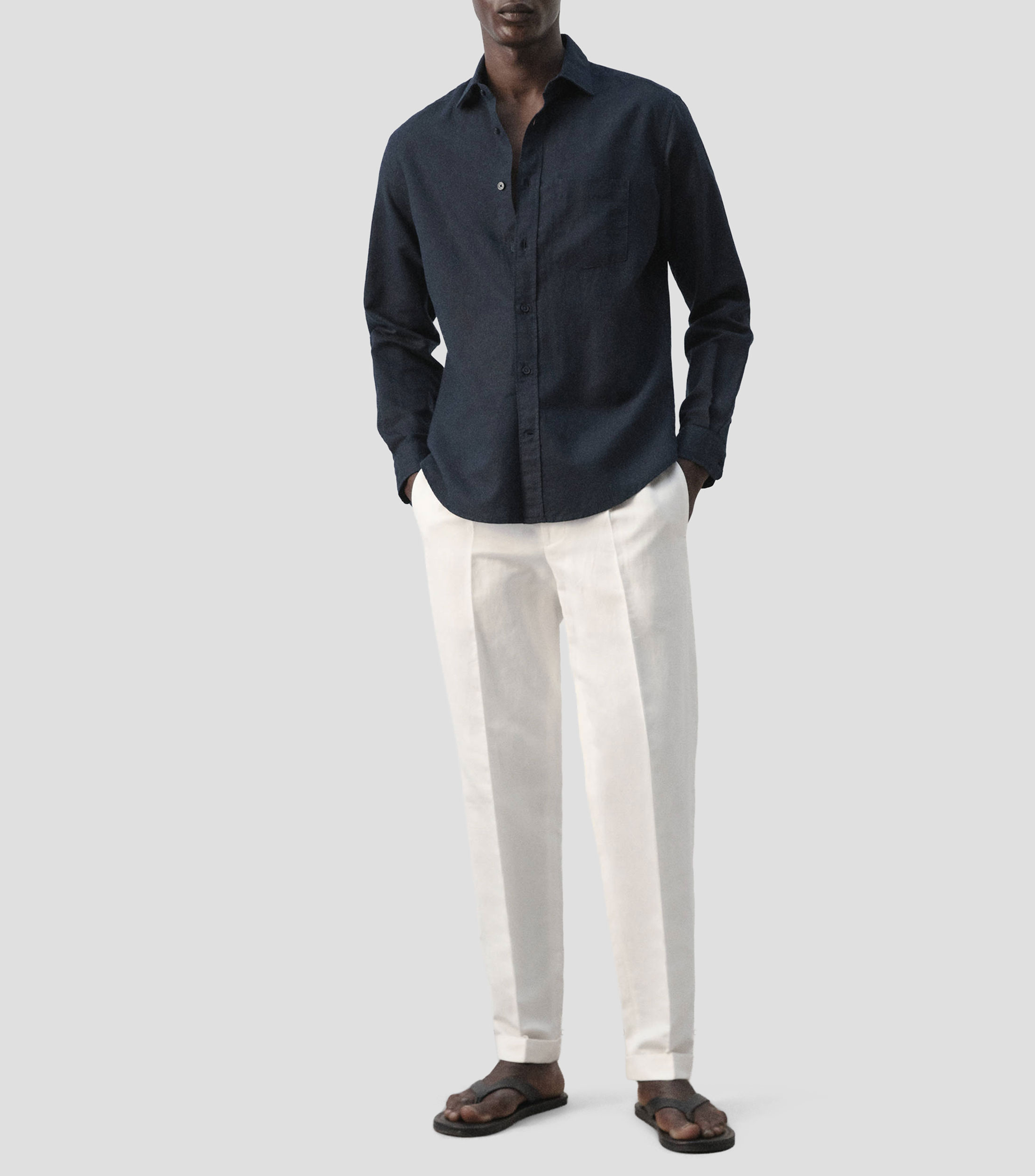 Camisa lisa manga larga Hombre