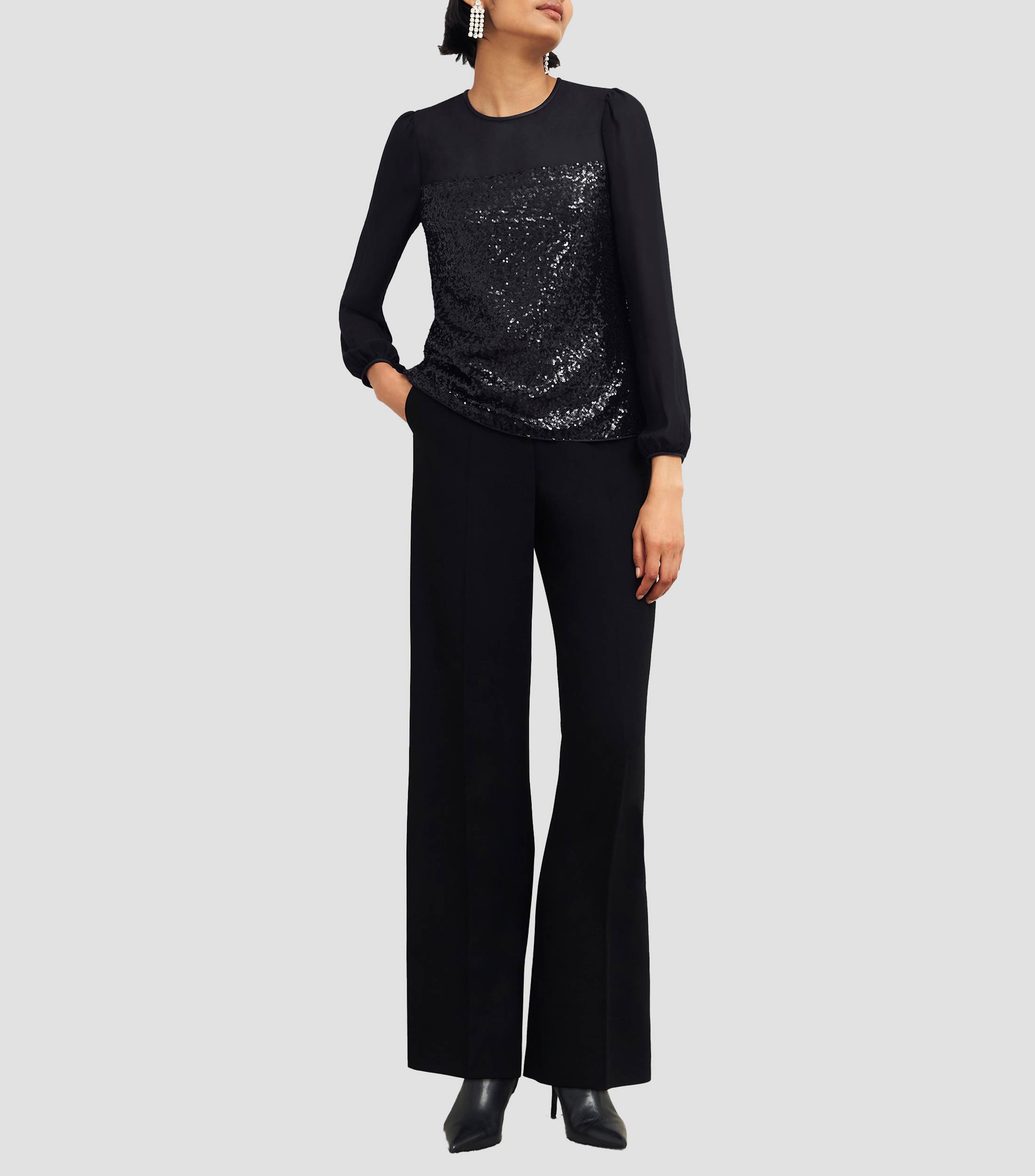 Blusa de lentejuelas manga larga Mujer