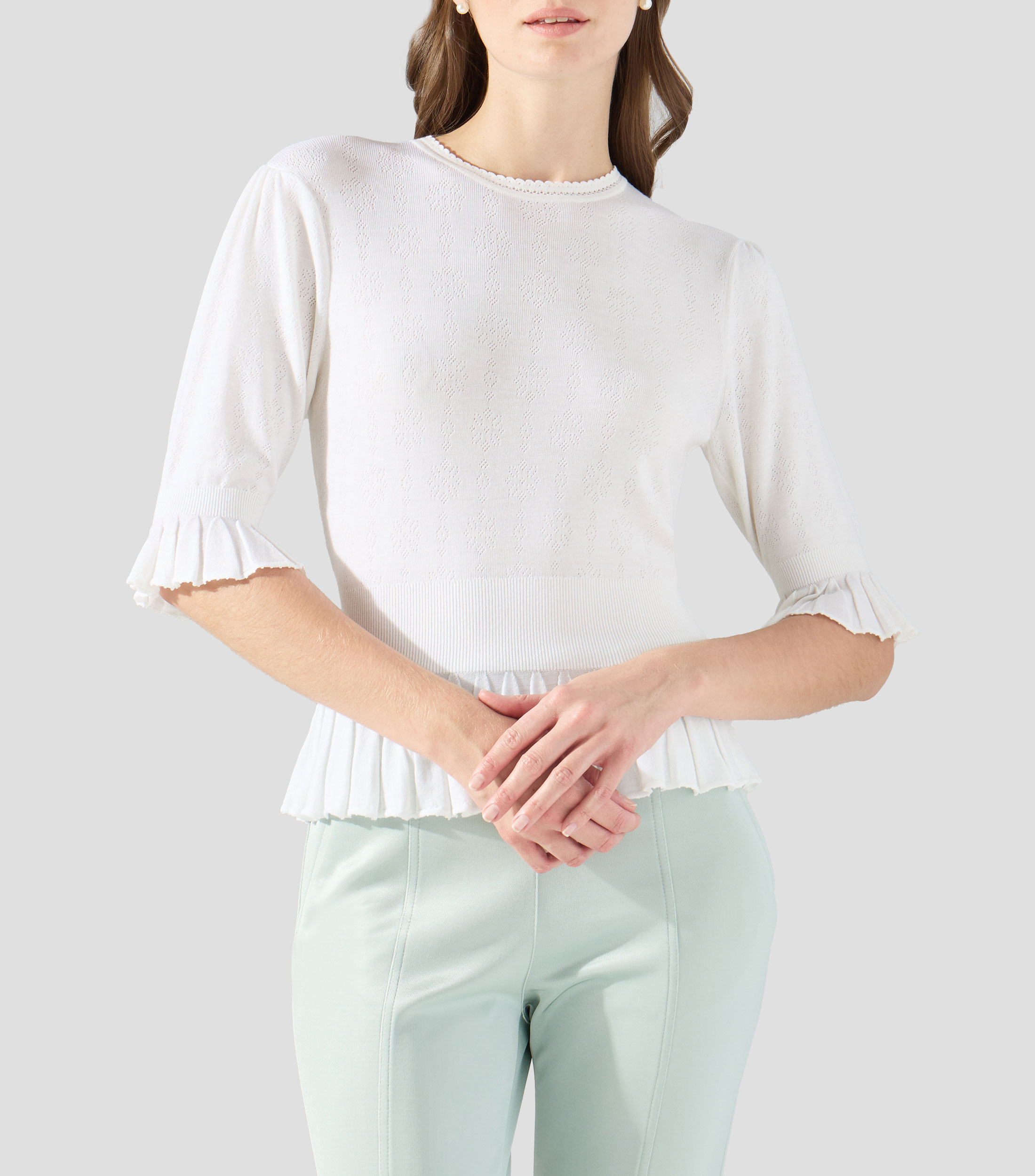Blusa lisa con manga corta Mujer