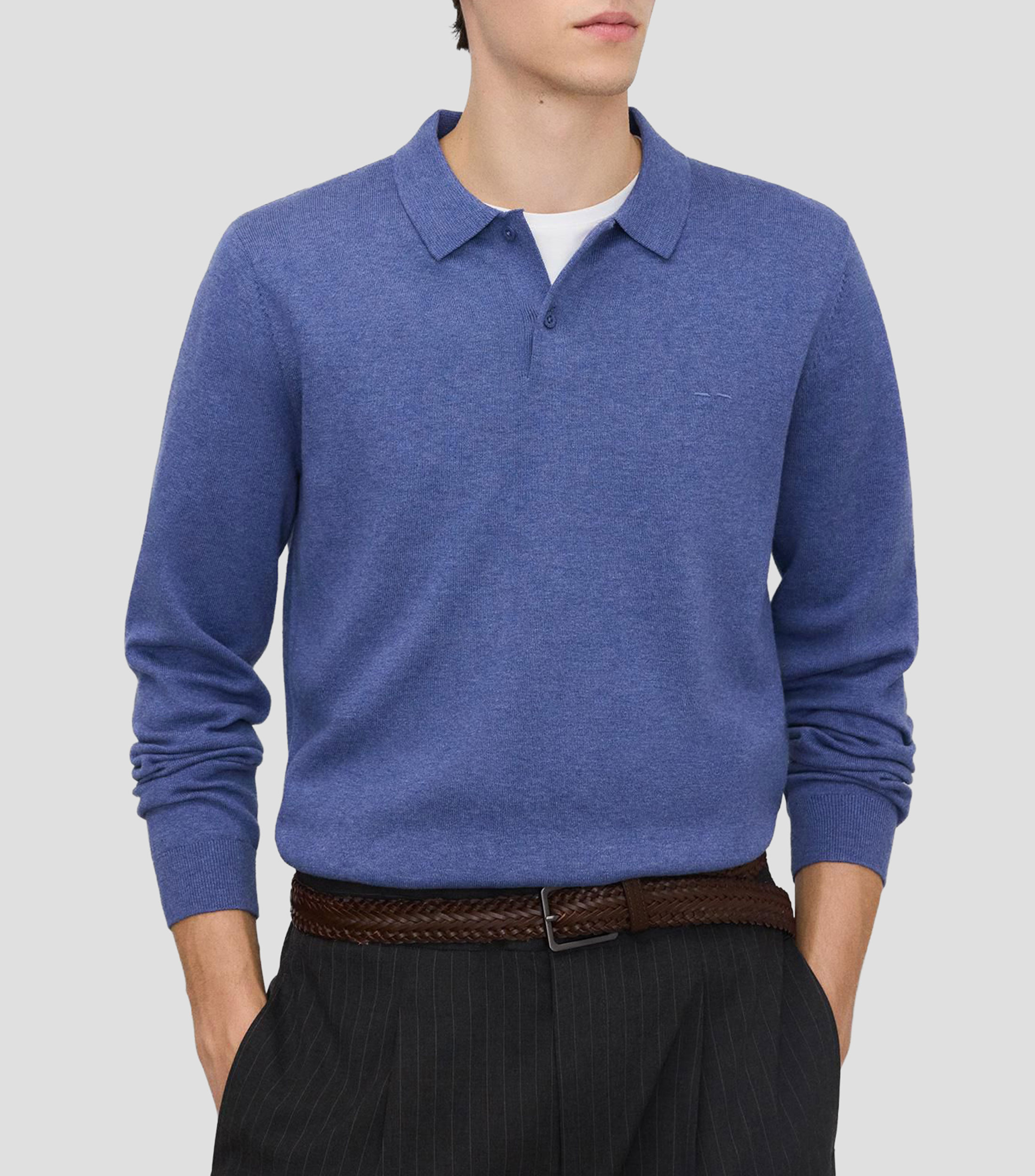 Playera tipo polo manga larga jaspeada Hombre