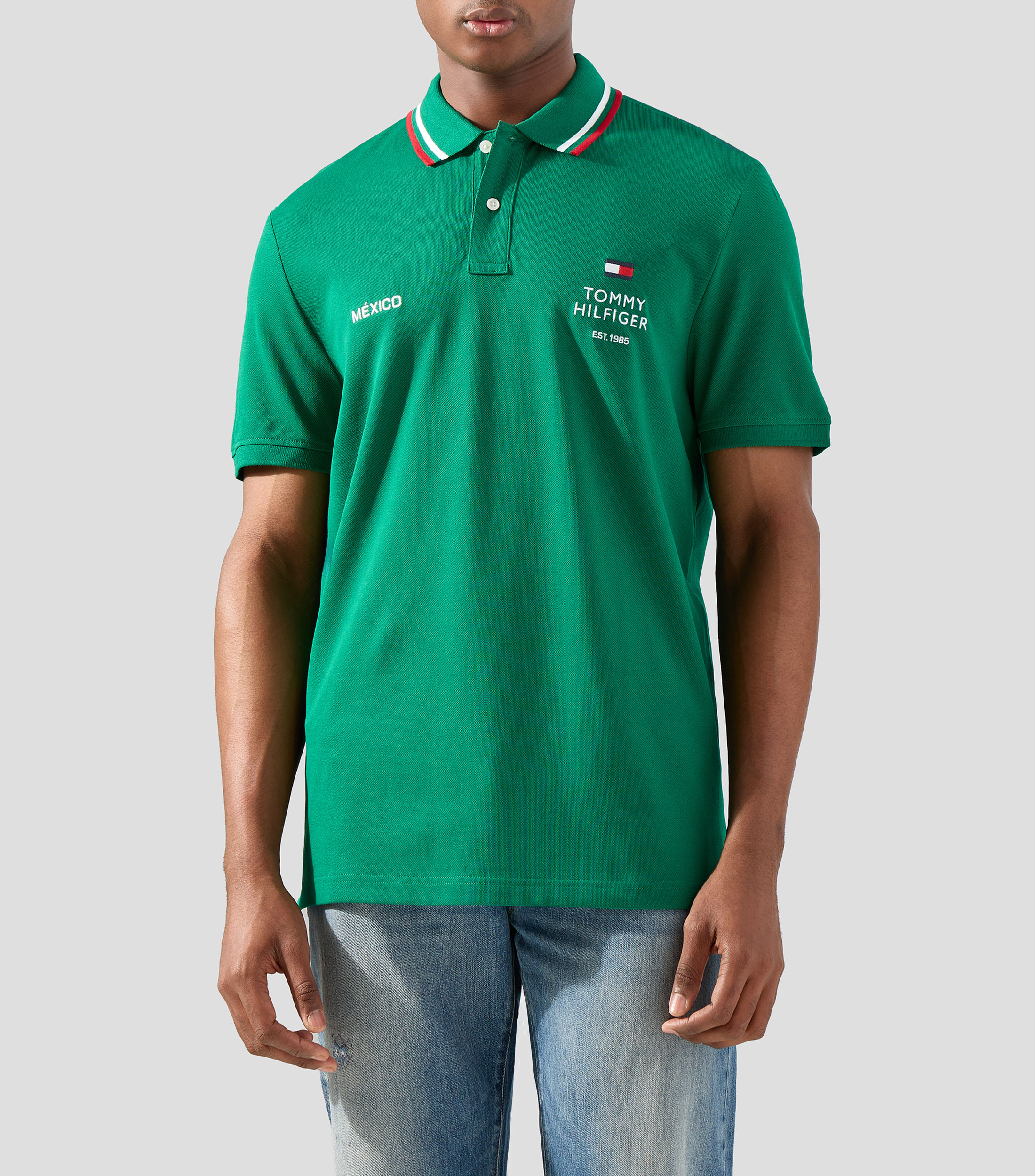 Playera tipo polo manga corta lisa México Hombre